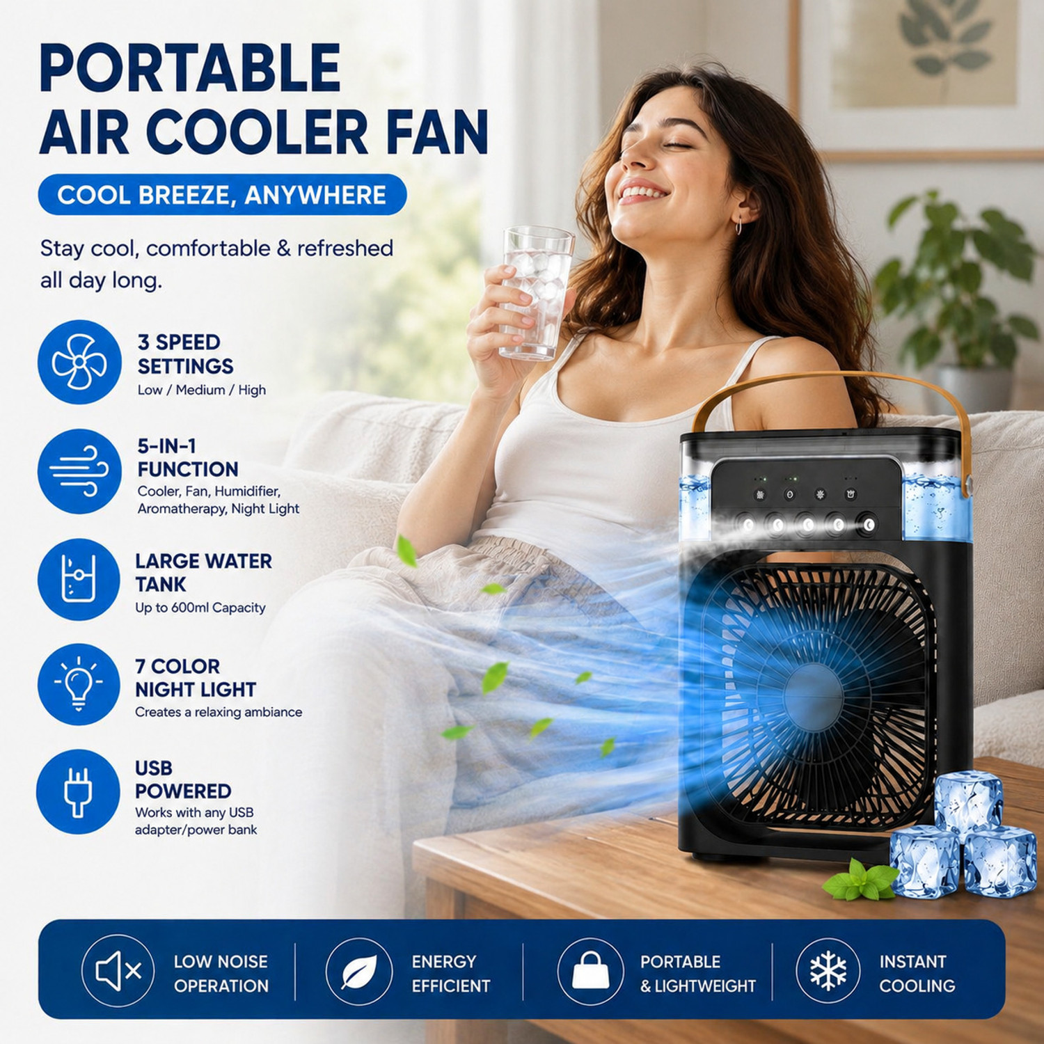 Image of BuiBee USB Mini Cooler With Mist Mini Air Cooler USB Air Cooler (White, Green, Blue)