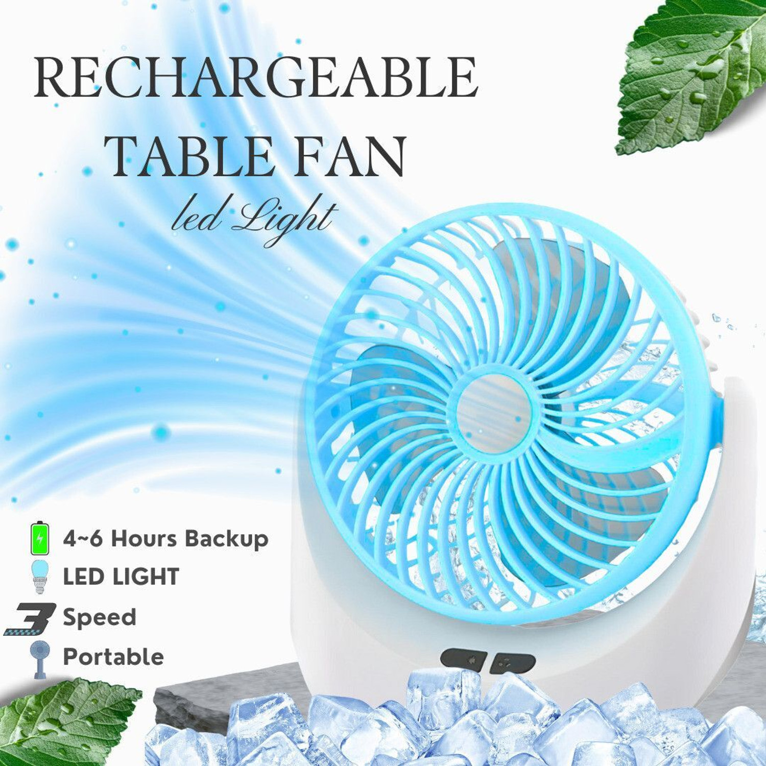 Image of Radhe High Speed Rechargeable Table Fan with LED Light For Office Desk, Home 266 Ultra High Speed 1400 mm Table Fan (5 Star | Multicolor | Pack of 1)