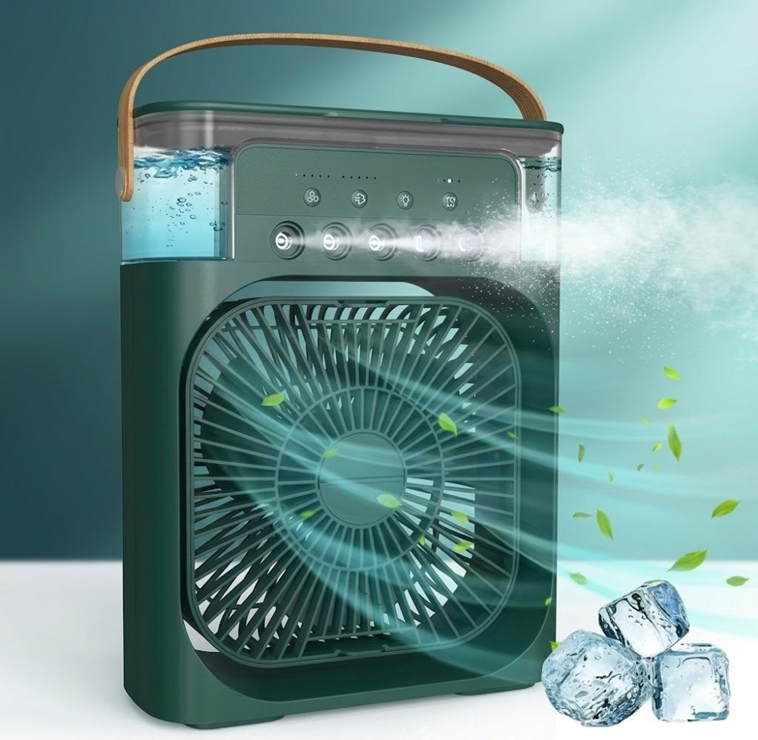 Image of uzone Portable mist cooling fan with powerful 5-Spray airflow-silent operation Air Cooler Spray Function Portable Mist Cooling For Home Office and Outdoor Uses USB Air Cooler (Green)