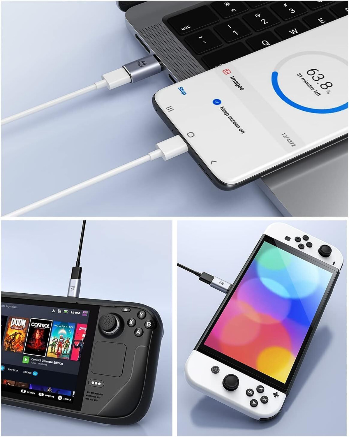 Image of Etzin USB C Magnetic Adapter Magnetic USB C Adapter 24 Pins with PD 100W Fast Charge USB 4 40Gbps USB Charger (8K 60Hz for Thunderbolt 3 /4, Pro /Air /ROG Ally /Steam)