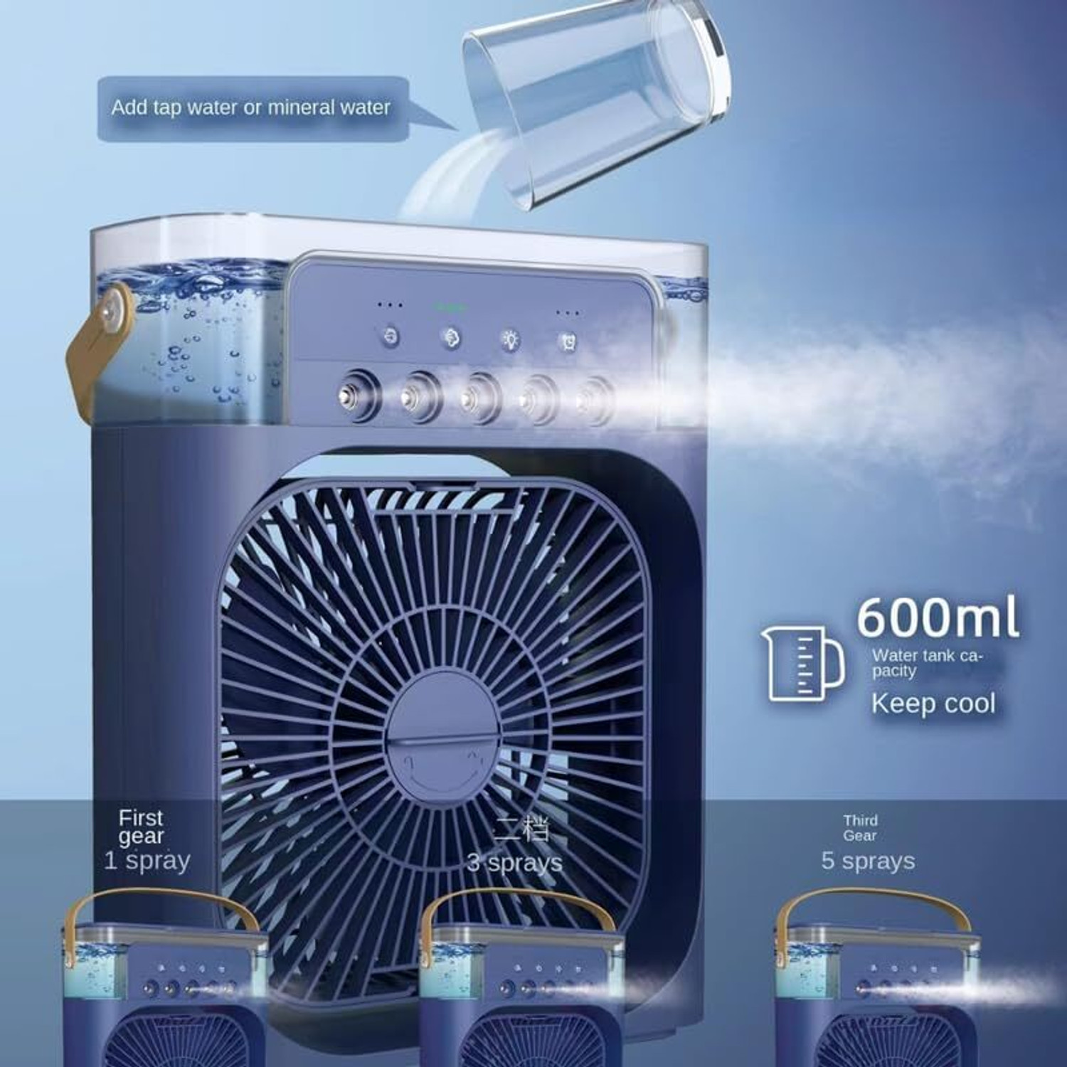 Image of JAVINEX Portable Mini Arctic Air Cooler USB Powered Personal Cooling Fan 3 Speed AAC-01 USB Air Cooler (White, Grey, Blue)