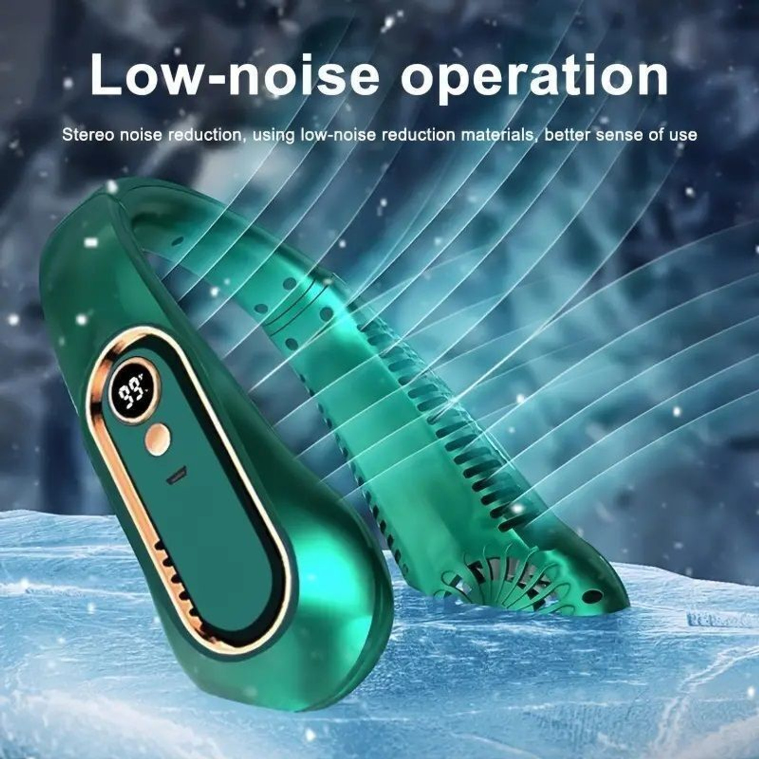 Image of Hemovia Neck Fan Bladeless Cooling Fan, 3 Speeds Fan Bladeless Cooling Headphone Super Quiet 3 Speeds Personal Wearable USB Fan (Green)