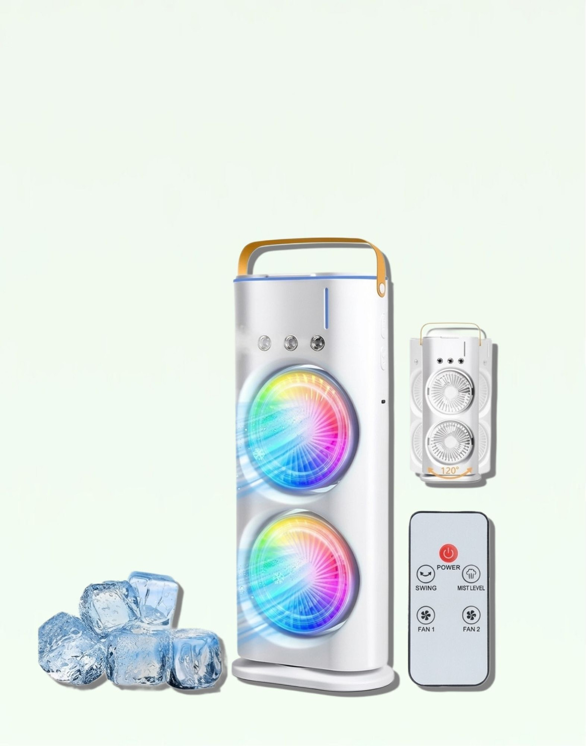 Image of sid Dual Fan Mist Cooler | Rechargeable BLDC Air Circulator with 3 Mist 90 Oscillation & 180 Rotation | Indoor Outdoor USB Cooling Fan USB Air Cooler (Multicolor)