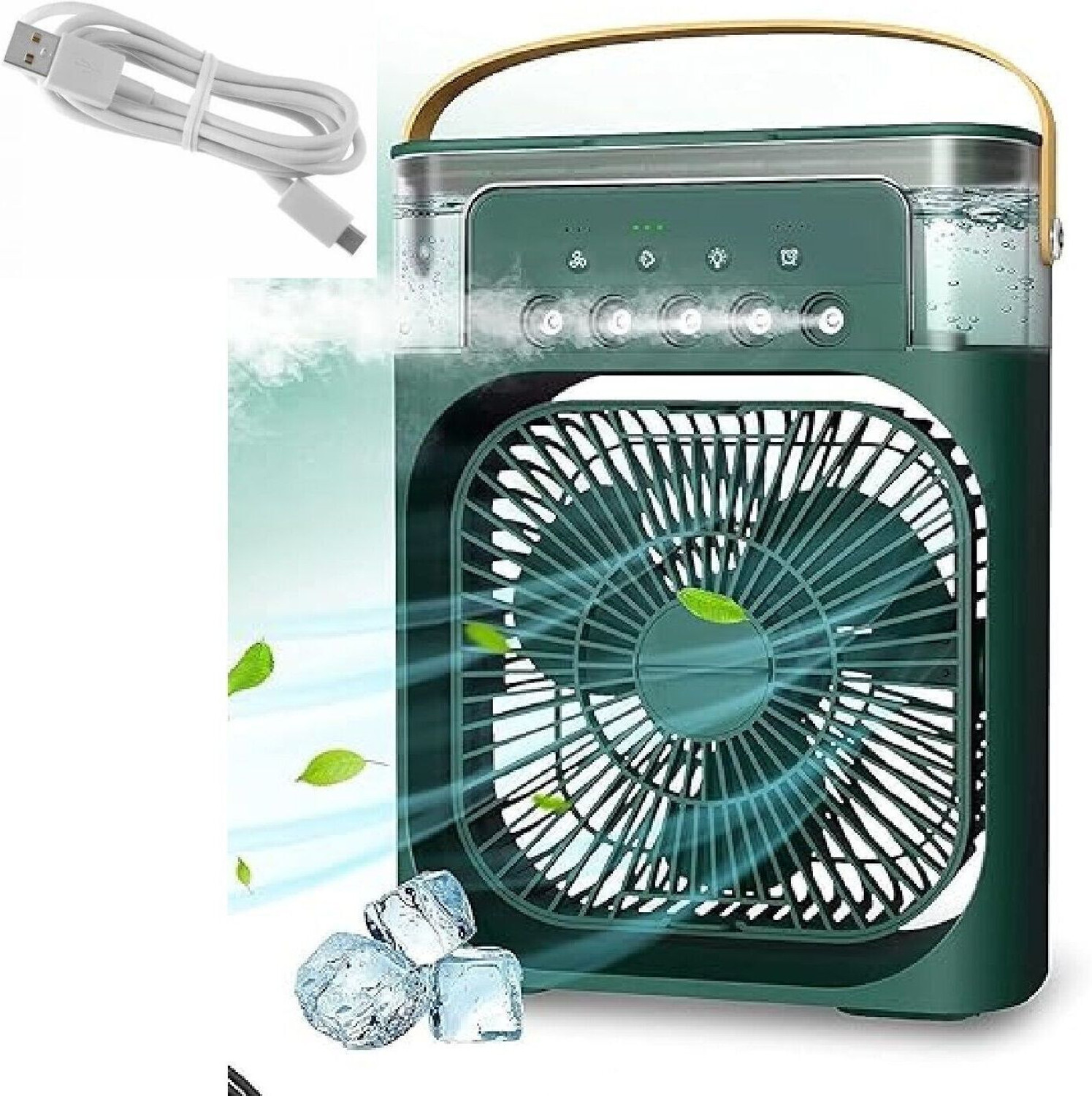 Image of uzone Portable mist cooling fan with powerful 5-Spray airflow-silent operation Air Cooler Spray Function Portable Mist Cooling For Home Office and Outdoor Uses USB Air Cooler (Green)
