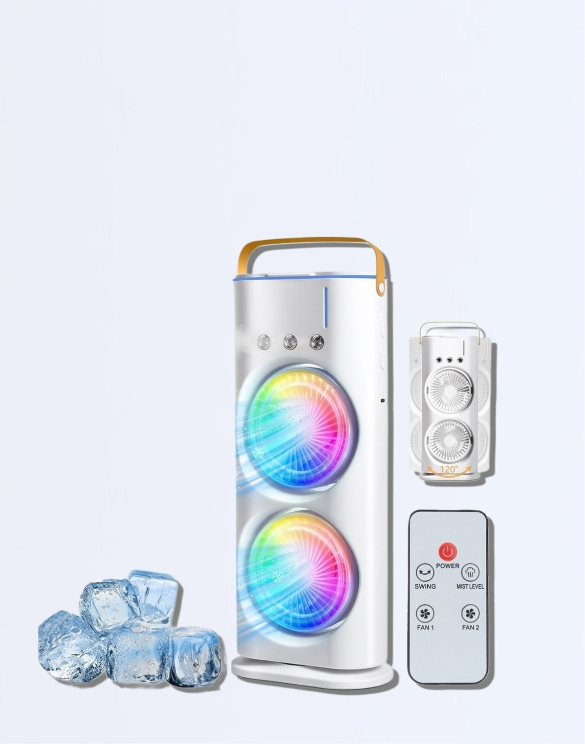 Image of sid Dual Fan Mist Cooler | Rechargeable BLDC Air Circulator with 3 Mist 90 Oscillation & 180 Rotation | Indoor Outdoor USB Cooling Fan USB Air Cooler (Multicolor)