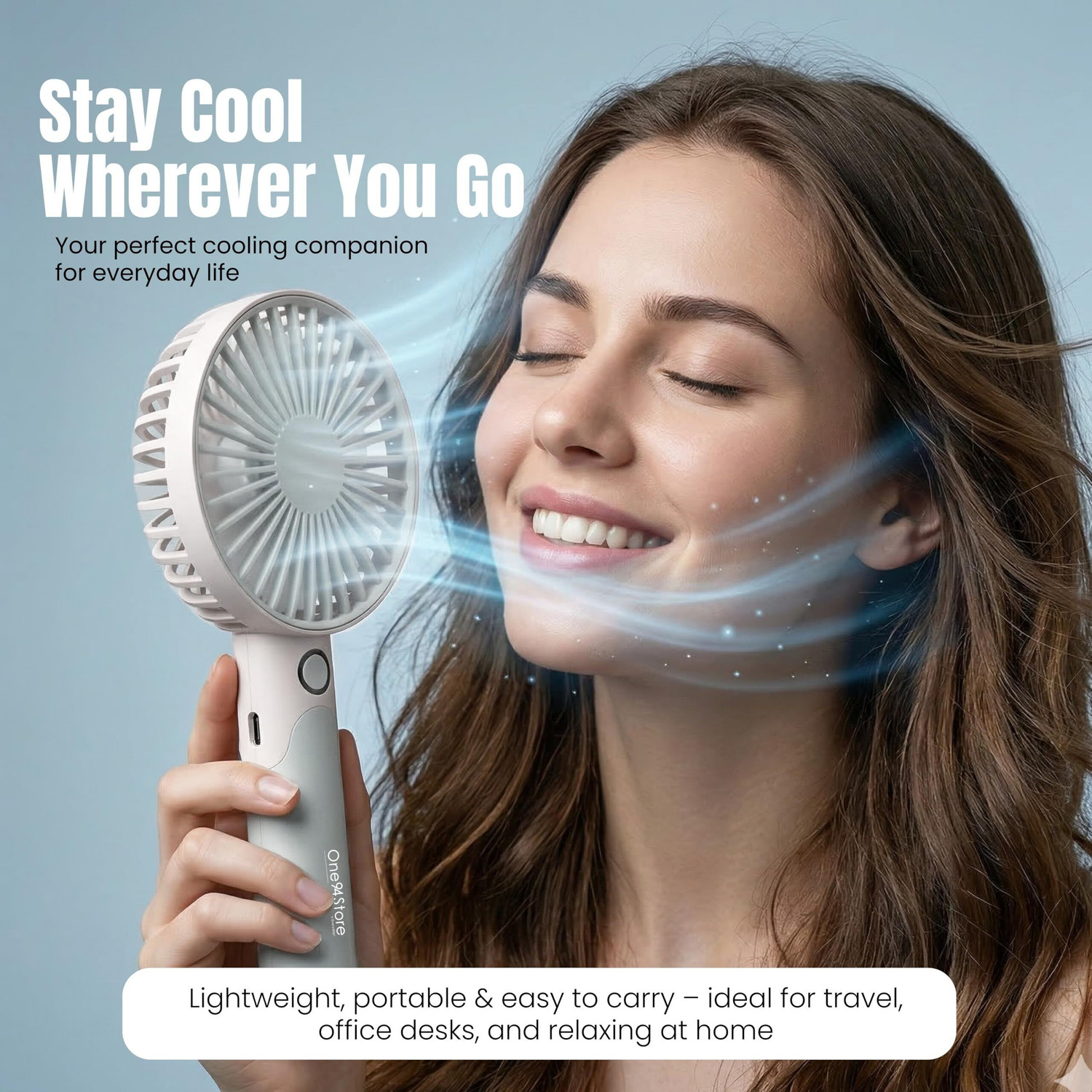 Image of One94Store multi Premium Mini Fan, 3-Speed Mode, USB Charging Fan, Hand Fan, 1800mAh Battery, Silent High Airflow USB Fan (Pink)