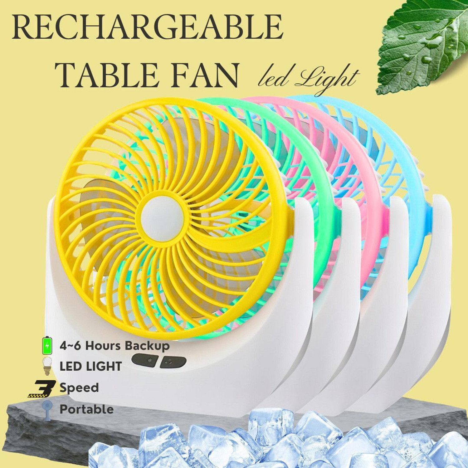 Image of Radhe High Speed Rechargeable Table Fan with LED Light For Office Desk, Home 268 Ultra High Speed 1400 mm Table Fan (5 Star | Multicolor | Pack of 1)