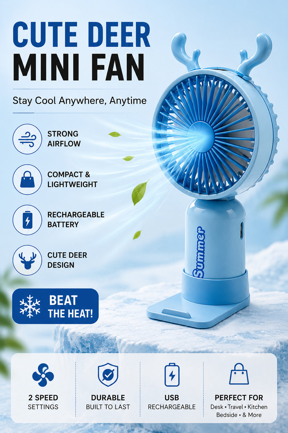 Image of BuiBee USB Mini Cooler With Mist Mini Air Cooler USB Air Cooler (White, Green, Blue)