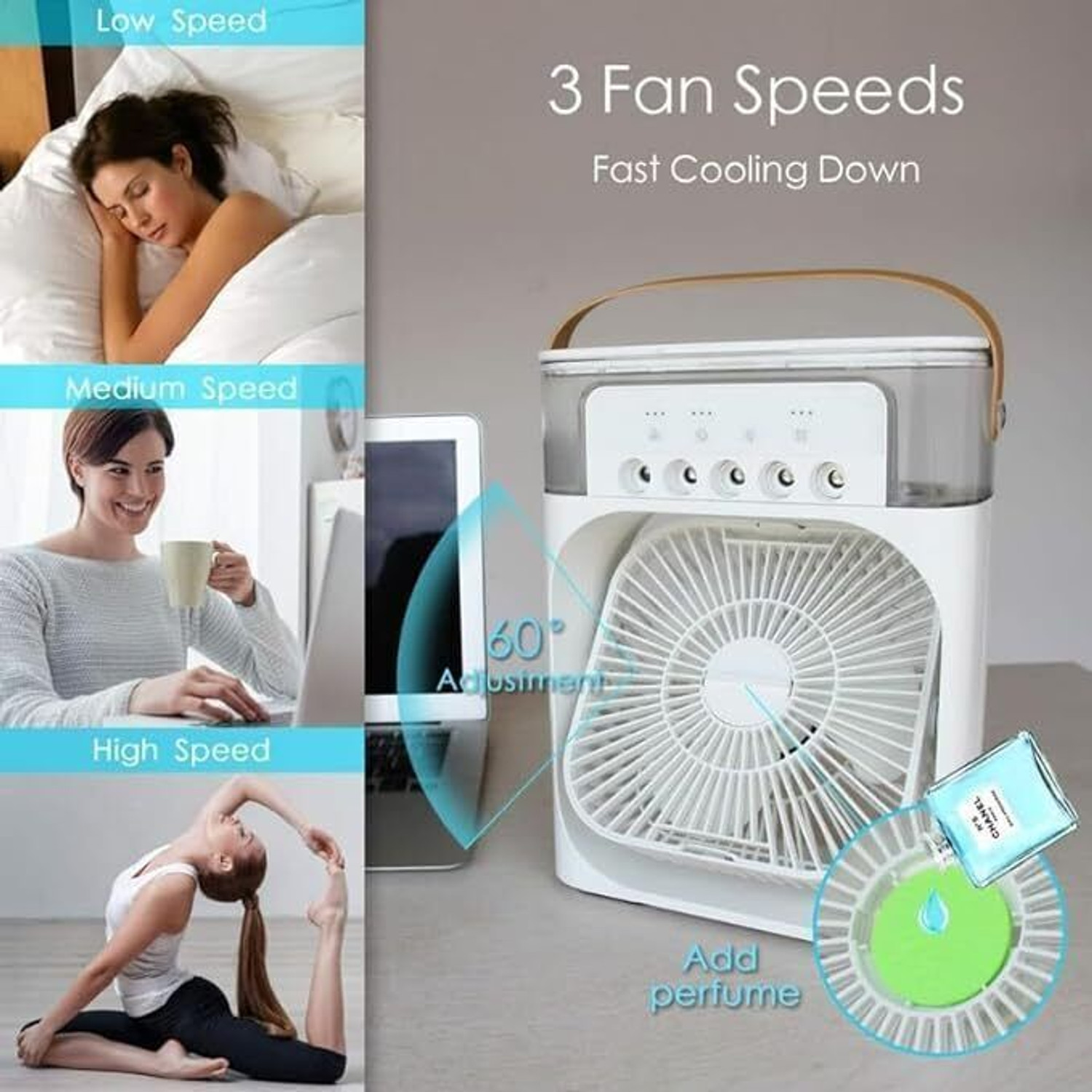 Image of Elevea Portable Air Conditioner Cooler with 7-Color LED Light - Best Summer Gift Spray Fan USB Air Cooler (White)