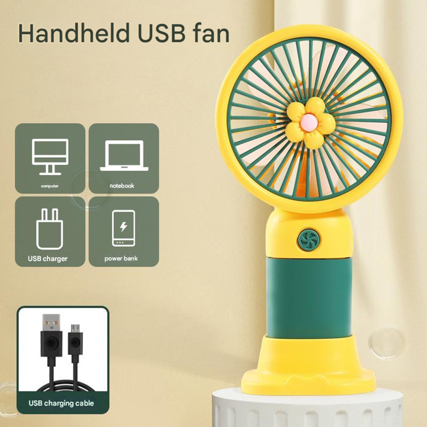 Image of Refulgix Rechargeable Mini Cute Handheld USB Fan (Yellow)