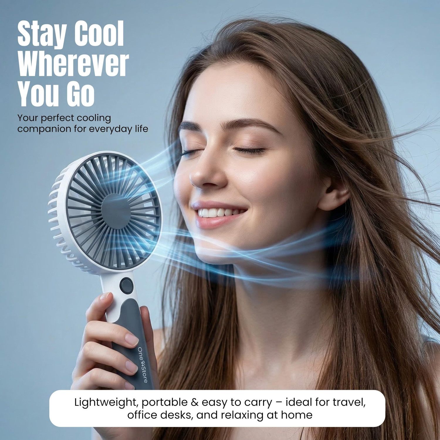 Image of One94Store multi Premium Mini Fan, 3-Speed Mode, USB Charging Fan, Hand Fan, 1800mAh Battery, Silent High Airflow USB Fan (Dark Grey)