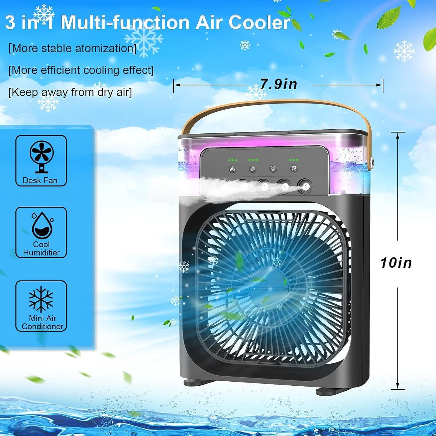 Image of IMMUTABLE Portable Ac Mini Cooler Fan For Room SGV13 Portable USB Air Cooler Fan with Ice Chamber SG13 USB Air Cooler (Multicolor)
