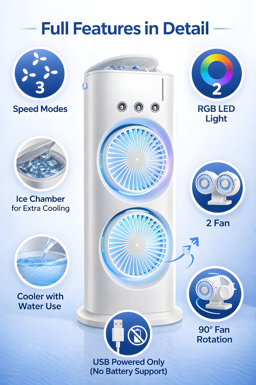 Image of ravya enterprises Double Fan Mist Cooler Portable Air Conditioner Fan Without remote Double End Air Cooler Fan | Double End Mist Cooler Fan | Mini Air Cooler USB Air Cooler (Multicolor)