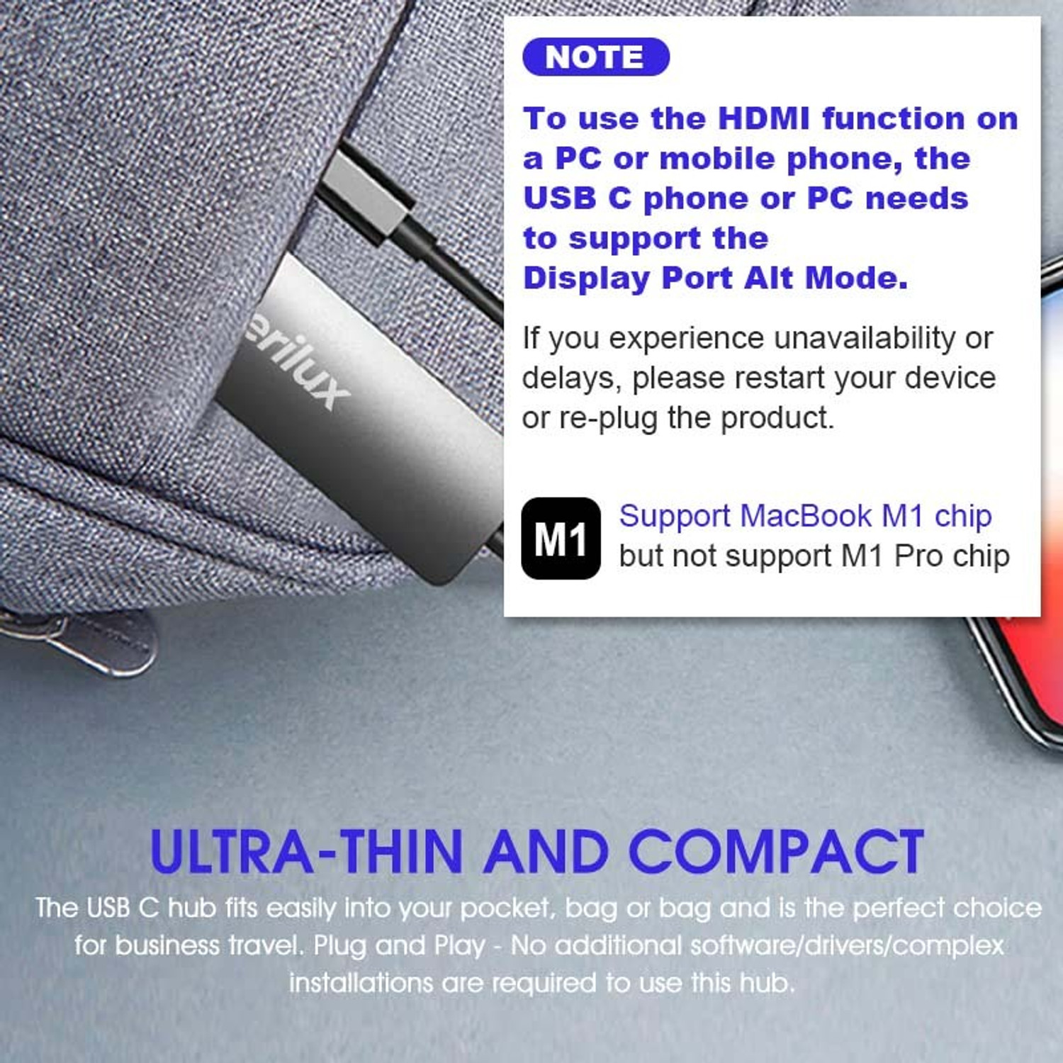 Image of Verilux USB C Hub with 4K HDMI Output USB C PD Charging port, 1*USB 3.0,2*USB 2.0 USB C 55W PD Compatible withMacBook Pro /Air /M1More USB C Devices Card Reader (Grey)