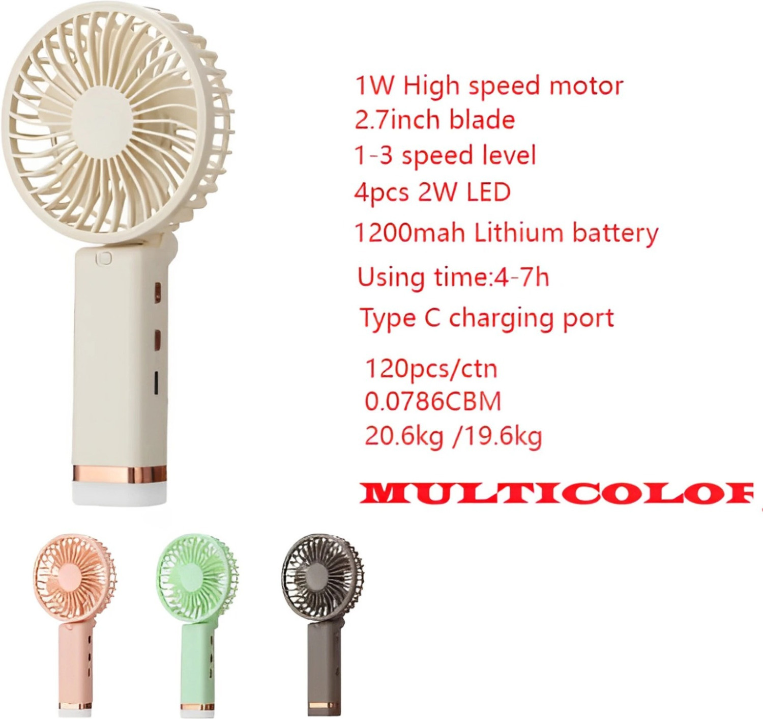 Image of Sument Fan Rechargeable with LED Light - Foldable Mini Fan, Small 3 Speed Modes | Travel, Makeup, Kitchen, Pankhaa USB Fan USB Fan (Mullticolor)
