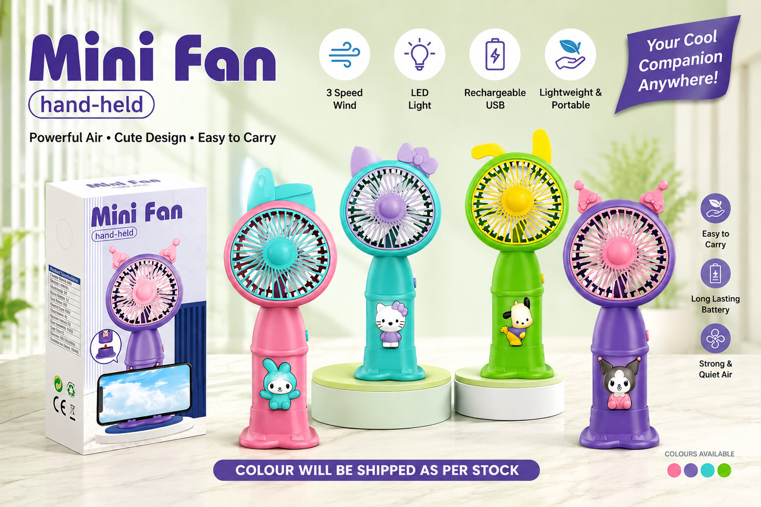 Image of Refulgix Rechargeable Mini Cute Handheld USB Fan (Yellow)