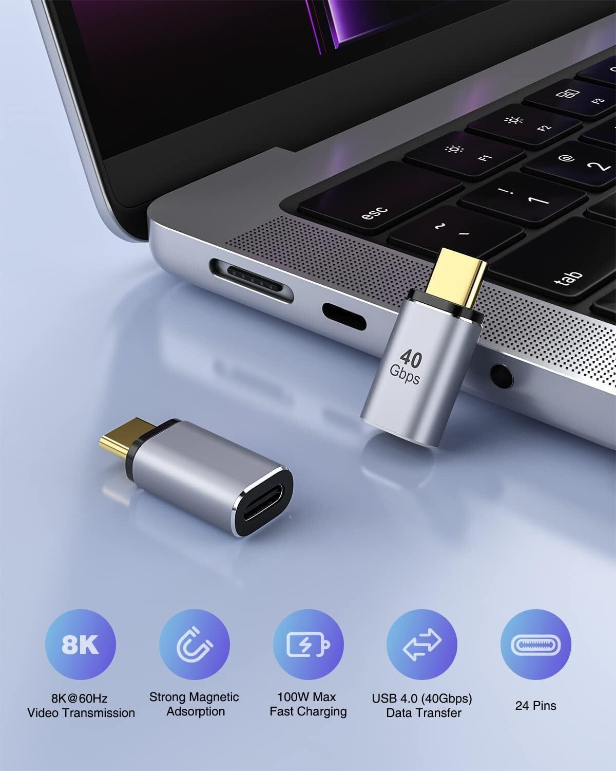 Image of Etzin USB C Magnetic Adapter Magnetic USB C Adapter 24 Pins with PD 100W Fast Charge USB 4 40Gbps USB Charger (8K 60Hz for Thunderbolt 3 /4, Pro /Air /ROG Ally /Steam)