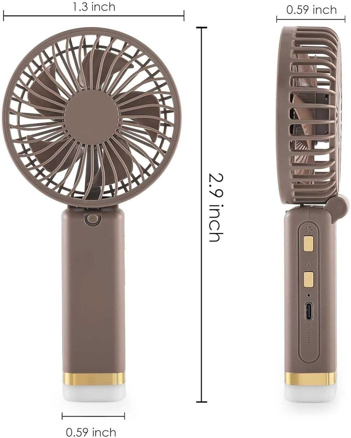 Image of Sument Fan Rechargeable with LED Light - Foldable Mini Fan, Small 3 Speed Modes | Travel, Makeup, Kitchen, Pankhaa USB Fan USB Fan (Mullticolor)