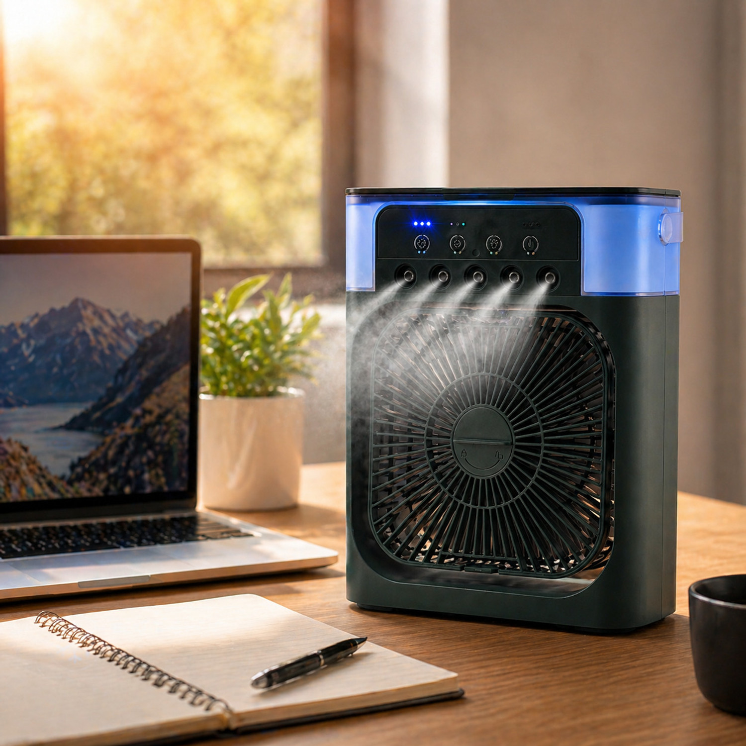 Image of uzone Portable mist cooling fan with powerful 5-Spray airflow-silent operation Air Cooler Spray Function Portable Mist Cooling For Home Office and Outdoor Uses USB Air Cooler (Green)