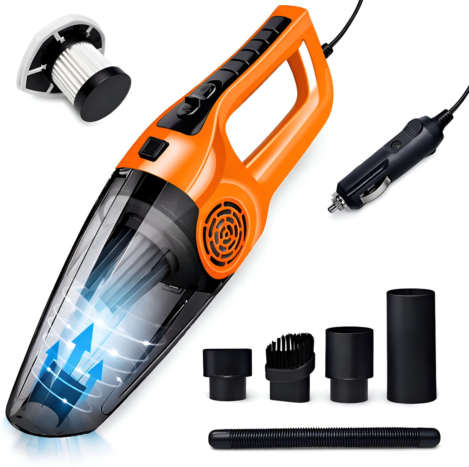 Image of BETZILA Portable Handheld 12V High Power 120W Auto Vacuum Cleaner Wet Dry Dual-Use Super Suction With Hepa Filter Car Vacuum Cleaner (Orange)