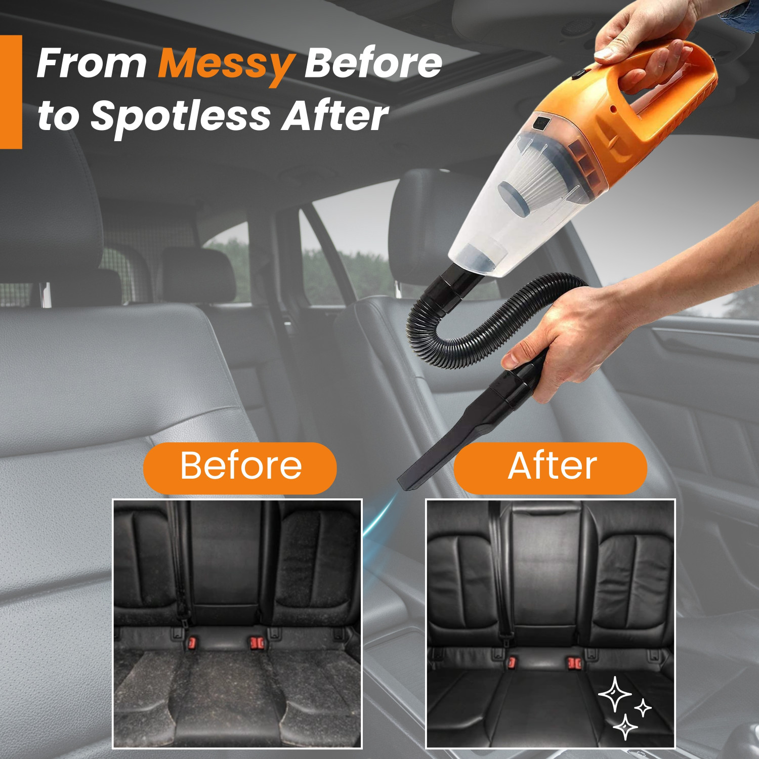 Image of Jaytop Car Vacuum Cleaner with 5 Attachments Hand Held Portable Vacuum for car Cleaning Car Vacuum Cleaner (Orange)