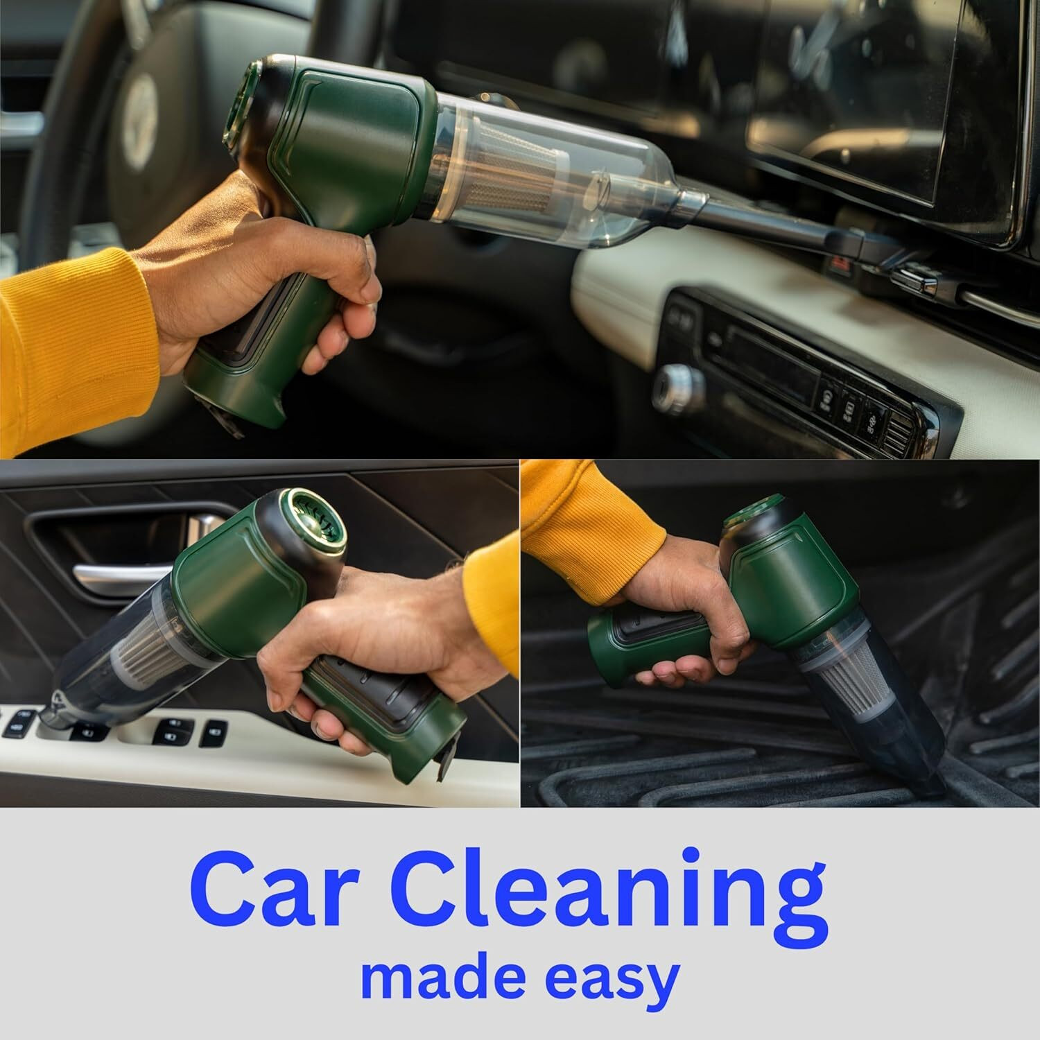 Image of SUPERSTUD car vacuum cleaner and blower with 6 attachments, mini vacuum, car accessories Car Vacuum Cleaner (Green)