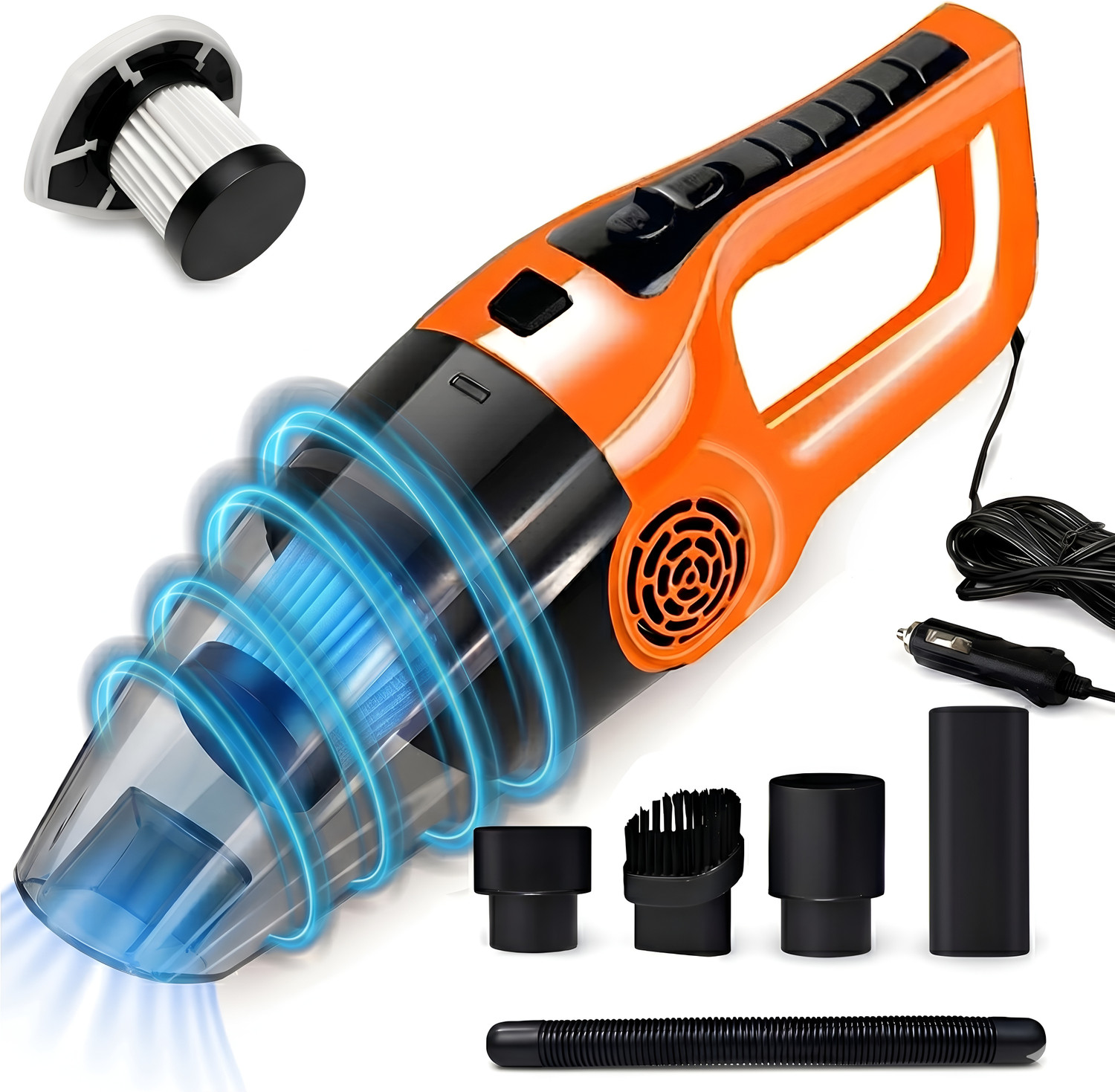 Image of Jaytop Car Vacuum Cleaner with 5 Attachments Hand Held Portable Vacuum for car Cleaning Car Vacuum Cleaner (Orange)
