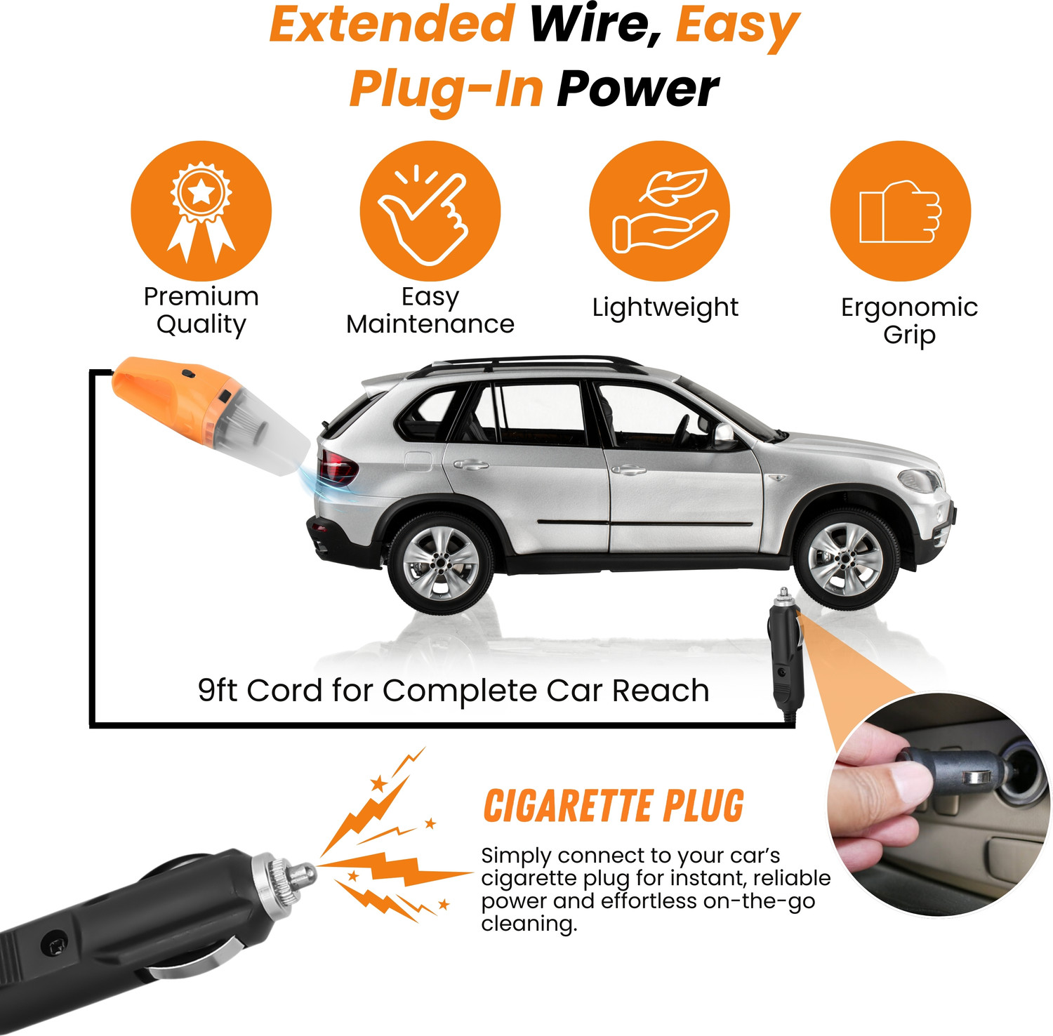 Image of Jaytop Car Vacuum Cleaner with 5 Attachments Hand Held Portable Vacuum for car Cleaning Car Vacuum Cleaner (Orange)