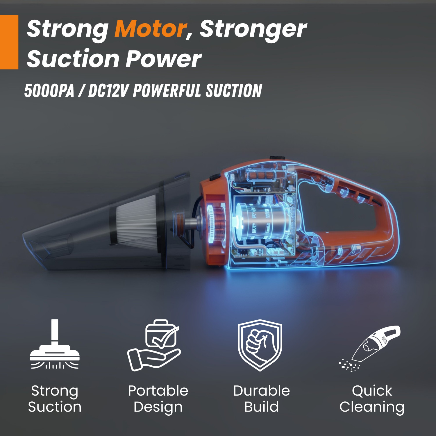 Image of Jaytop Car Vacuum Cleaner with 5 Attachments Hand Held Portable Vacuum for car Cleaning Car Vacuum Cleaner (Orange)