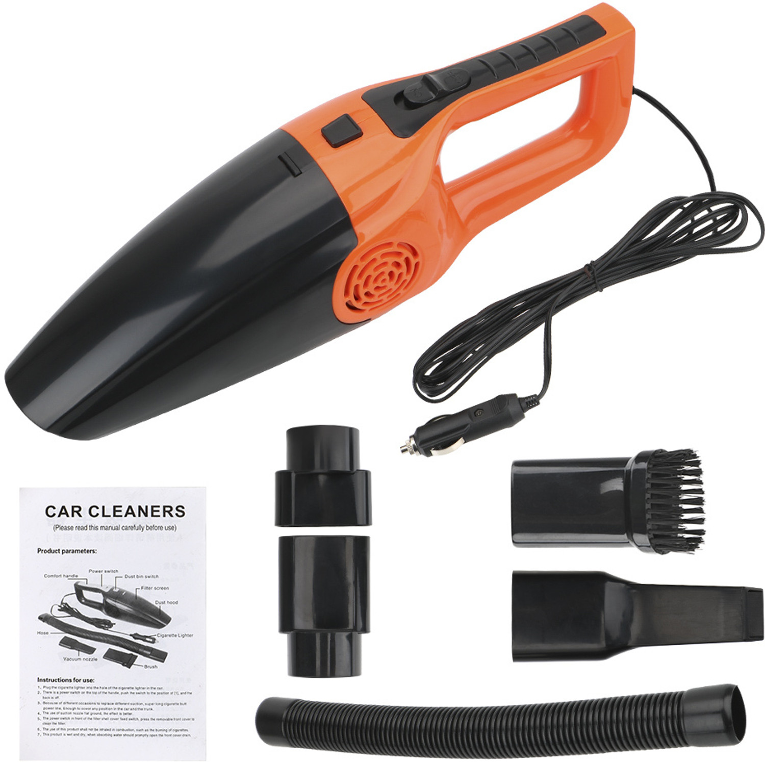 Image of BETZILA Portable Handheld 12V High Power 120W Auto Vacuum Cleaner Wet Dry Dual-Use Super Suction With Hepa Filter Car Vacuum Cleaner (Orange)