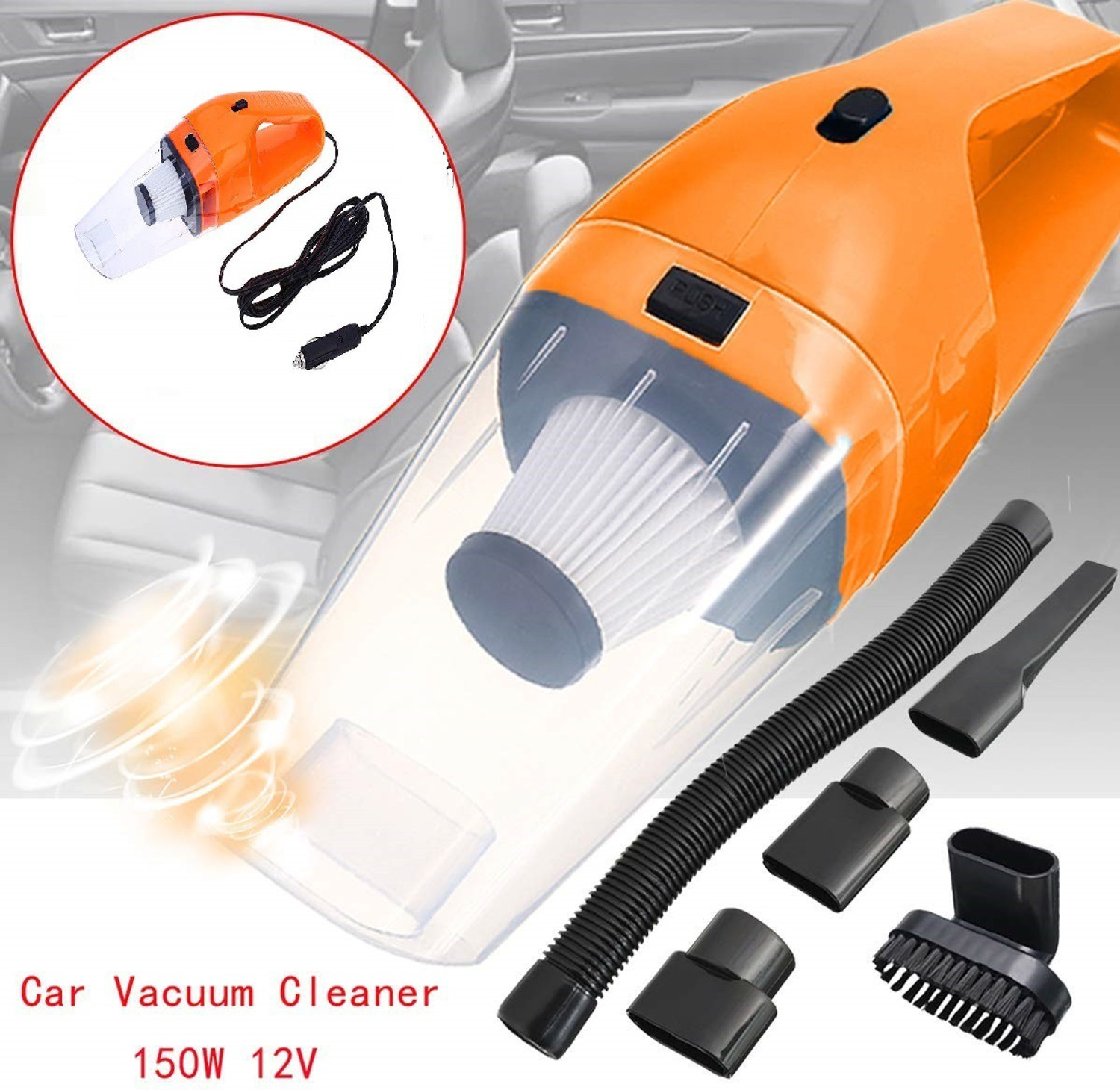 Image of BETZILA Portable Handheld 12V High Power 120W Auto Vacuum Cleaner Wet Dry Dual-Use Super Suction With Hepa Filter Car Vacuum Cleaner (Orange)