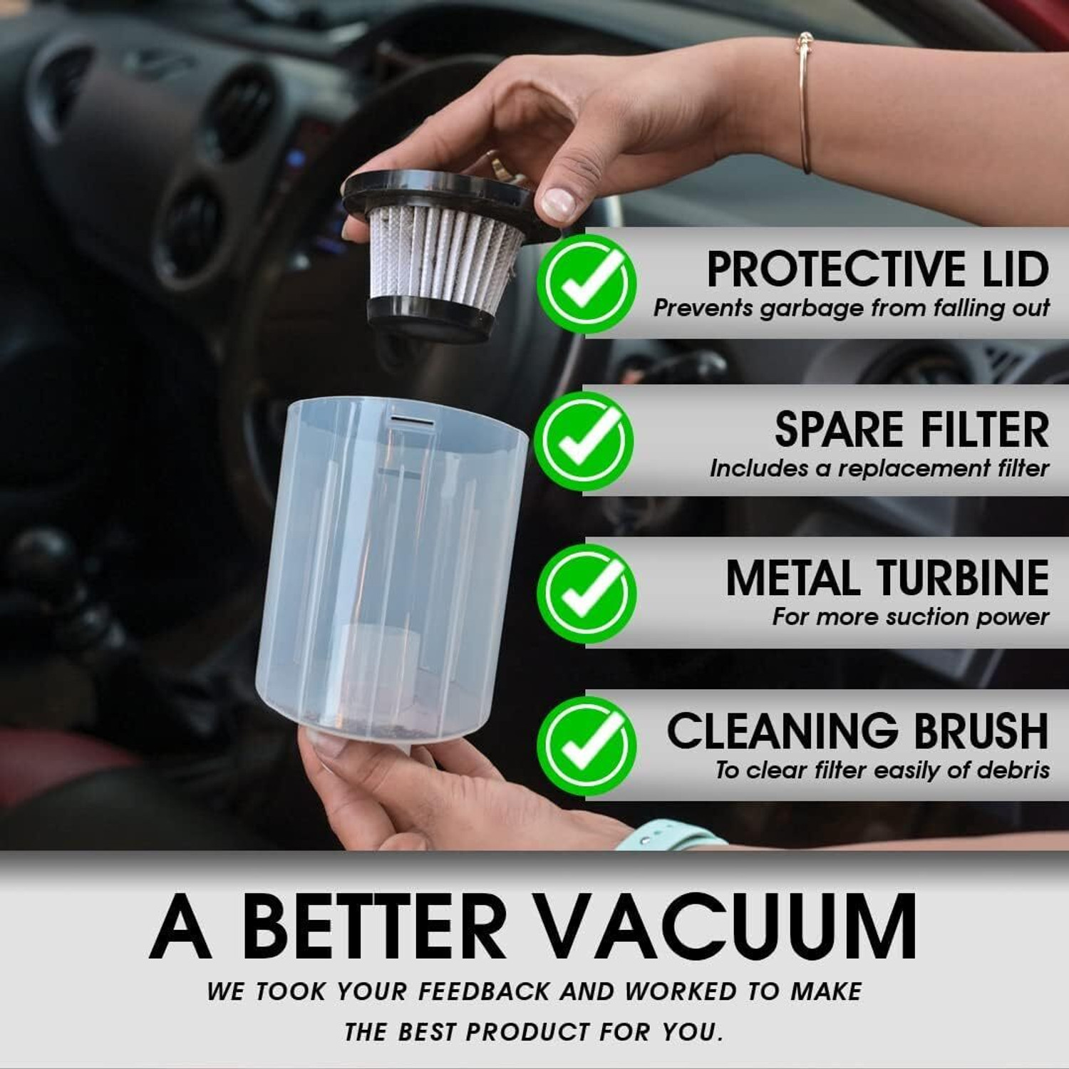 Image of DEESSE 12V 5.5KPA High Power Wet & Dry Portable Handheld Car Vacuum Cleaner Car Vacuum Cleaner (Green-LL8)
