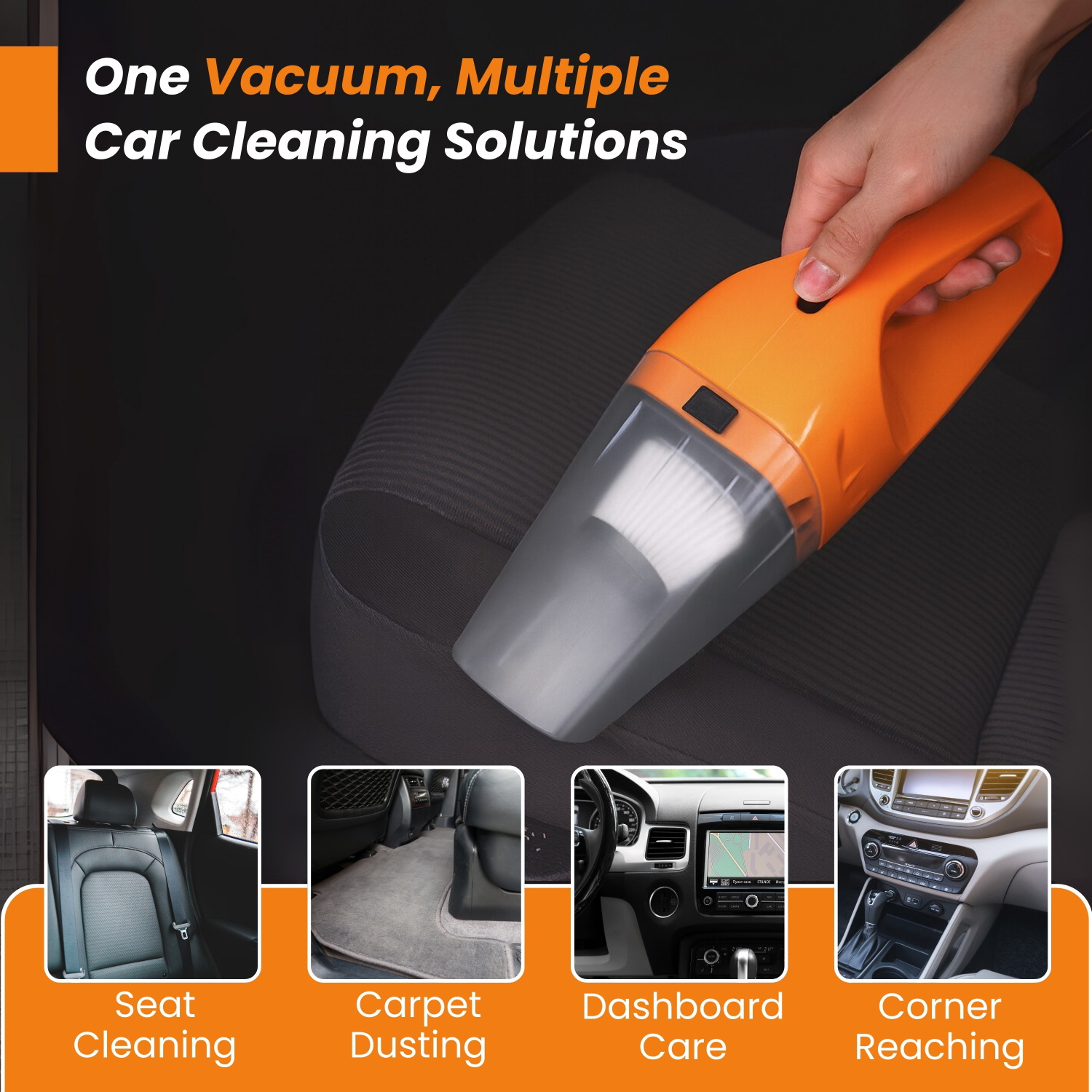 Image of Jaytop Car Vacuum Cleaner with 5 Attachments Hand Held Portable Vacuum for car Cleaning Car Vacuum Cleaner (Orange)