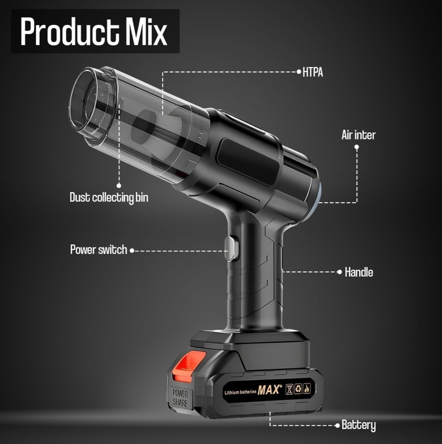 Image of ANJANI MA-503 Cordless Vacuum Cleaner with Swappable Battery, Reusable Dust Bag (Black)