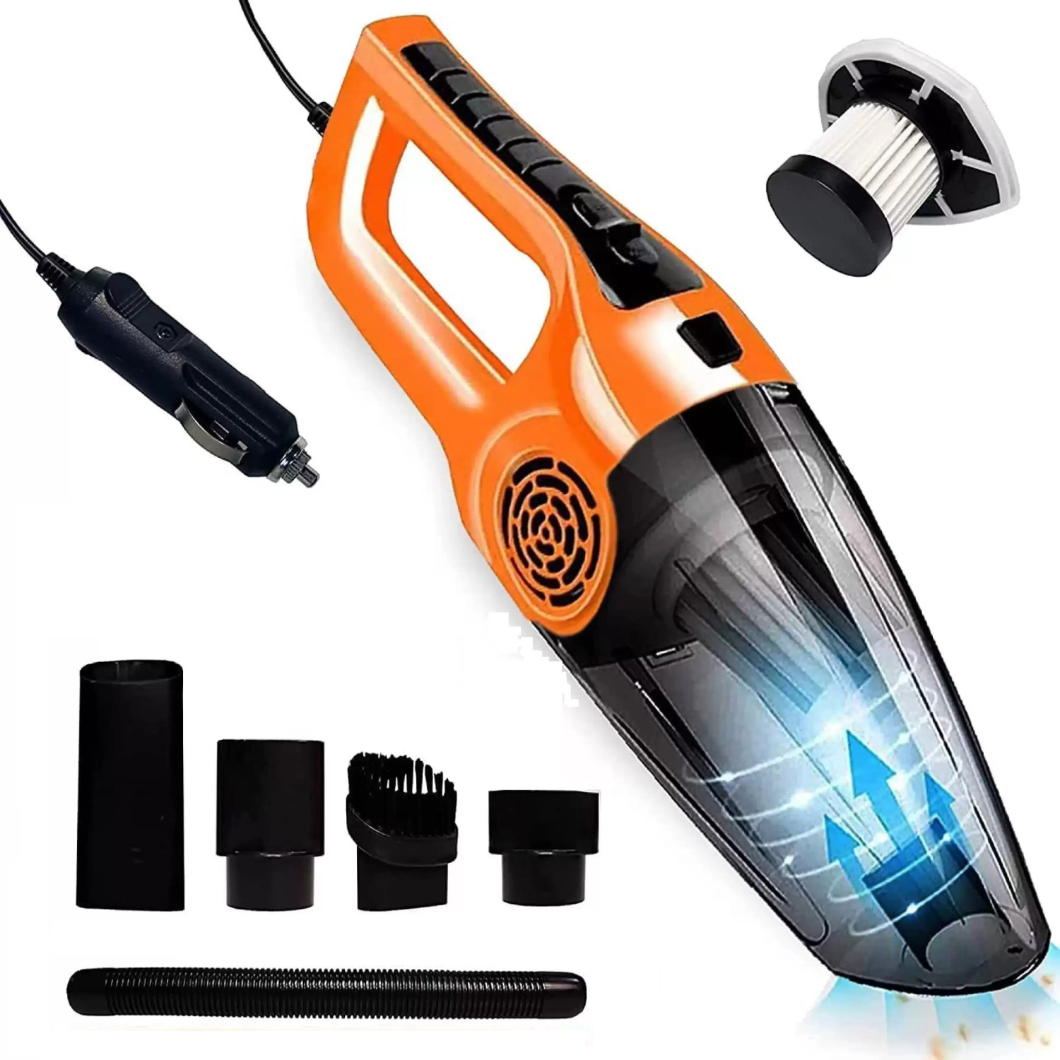 Image of BETZILA Portable Handheld 12V High Power 120W Auto Vacuum Cleaner Wet Dry Dual-Use Super Suction With Hepa Filter Car Vacuum Cleaner (Orange)