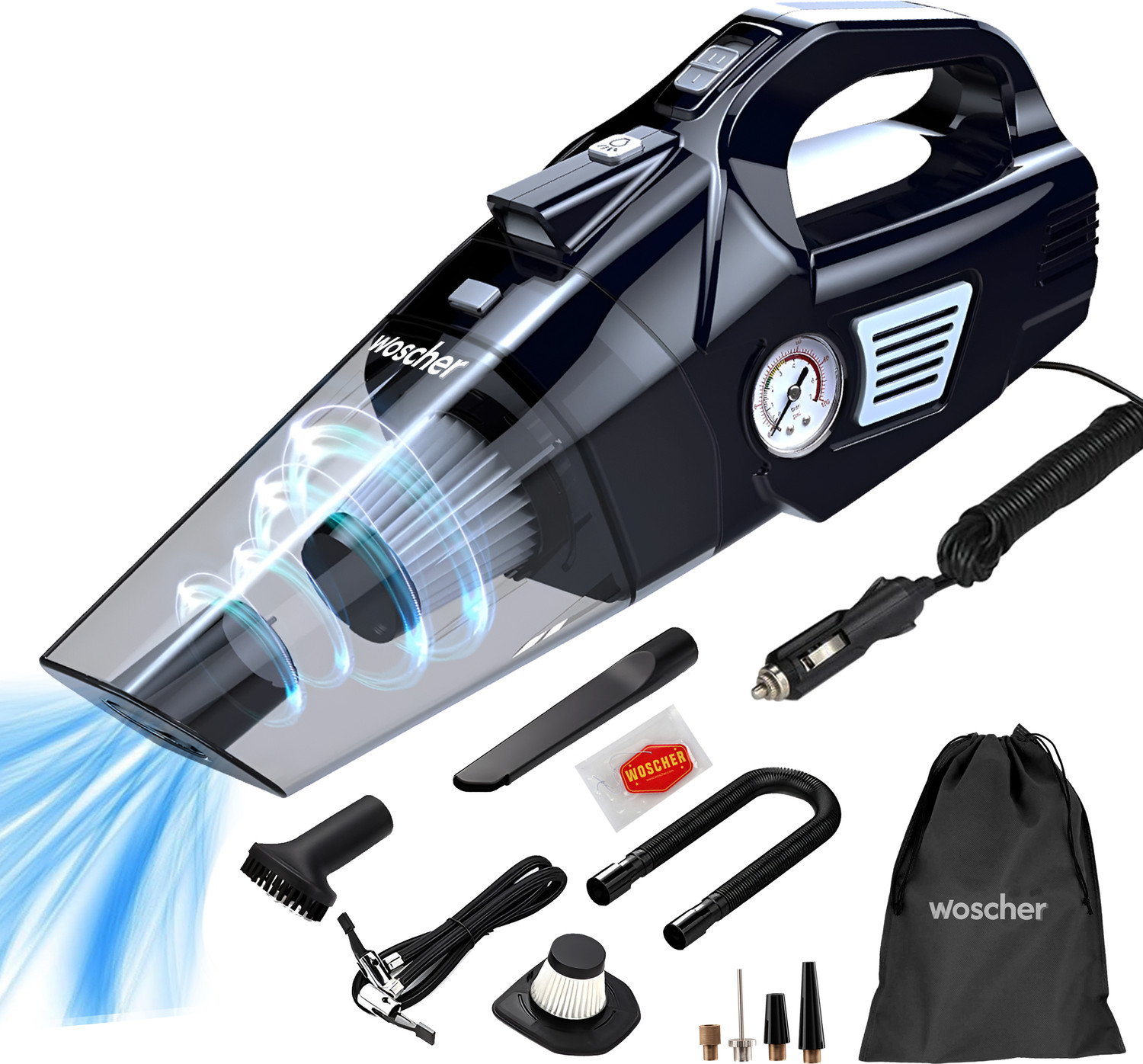 Image of SUPERSTUD car vacuum cleaner and blower with 6 attachments, mini vacuum, car accessories Car Vacuum Cleaner (Green)