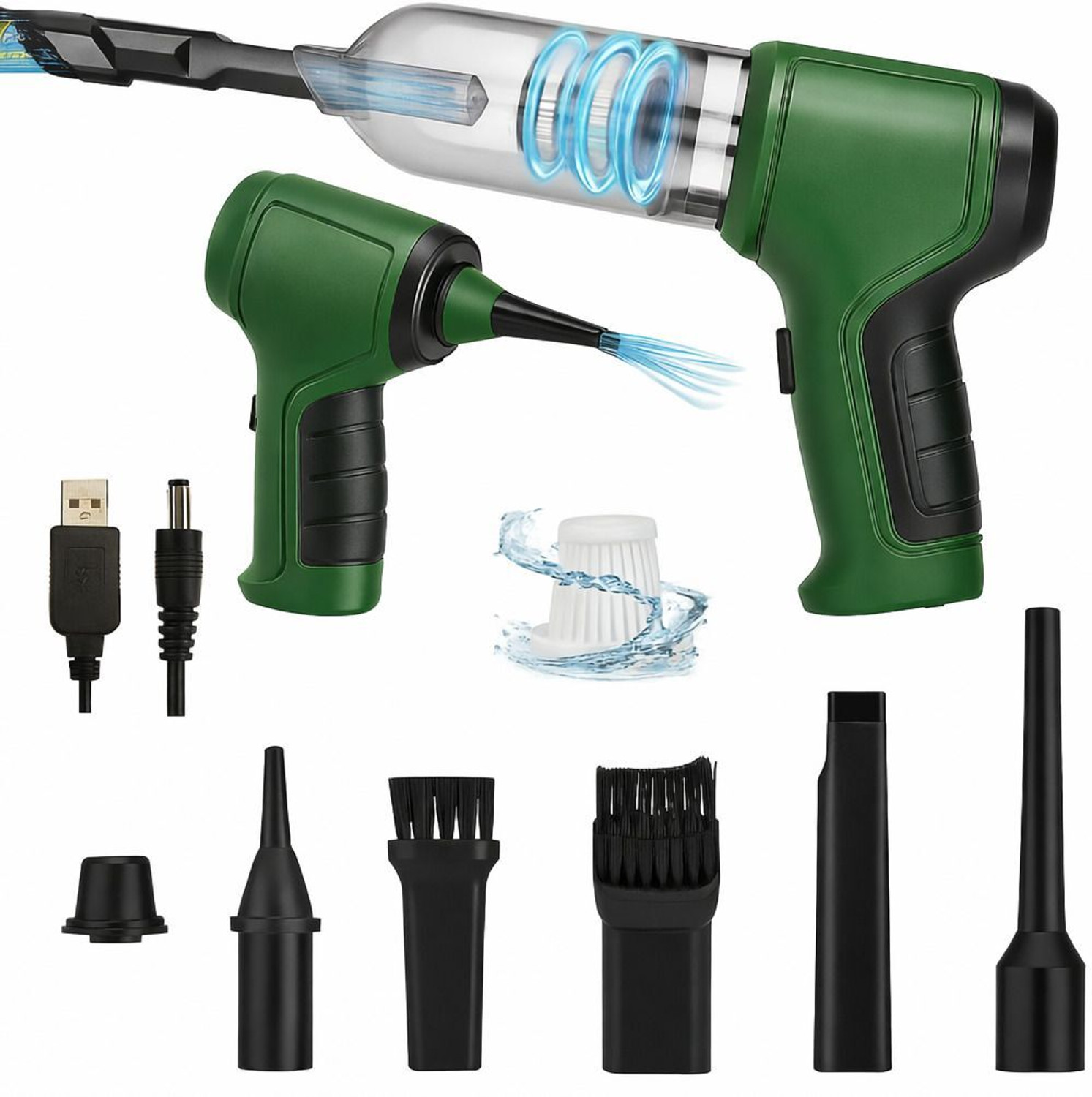 Image of SUPERSTUD car vacuum cleaner and blower with 6 attachments, mini vacuum, car accessories Car Vacuum Cleaner (Green)