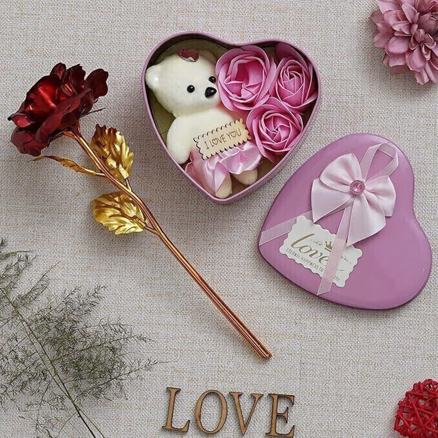 Image of Artisyn Soft Toy, Artificial Flower, Showpiece Gift Set