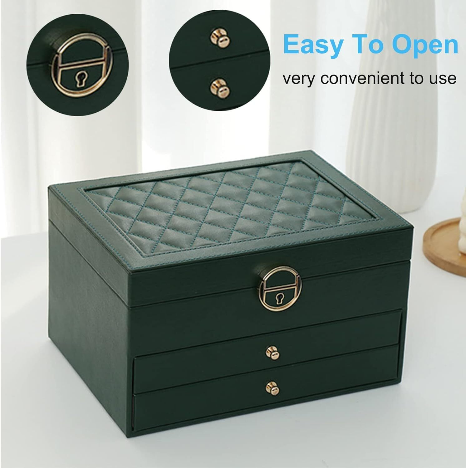 Image of SHRIM 3 Layer Jewellery Box Organizer JEWELERY Vanity Box (Green)