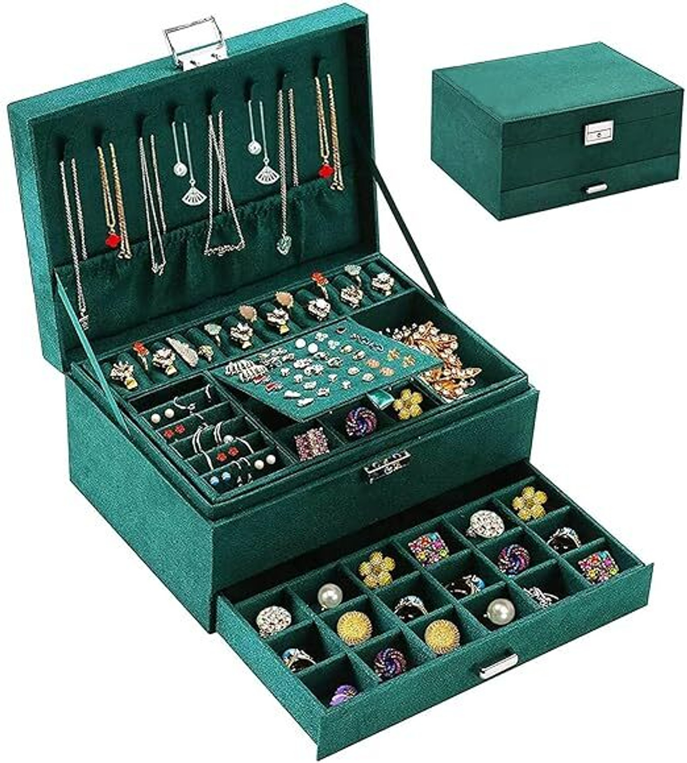 Image of SHRIM 3 Layer Jewellery Box Organizer JEWELERY Vanity Box (Green)