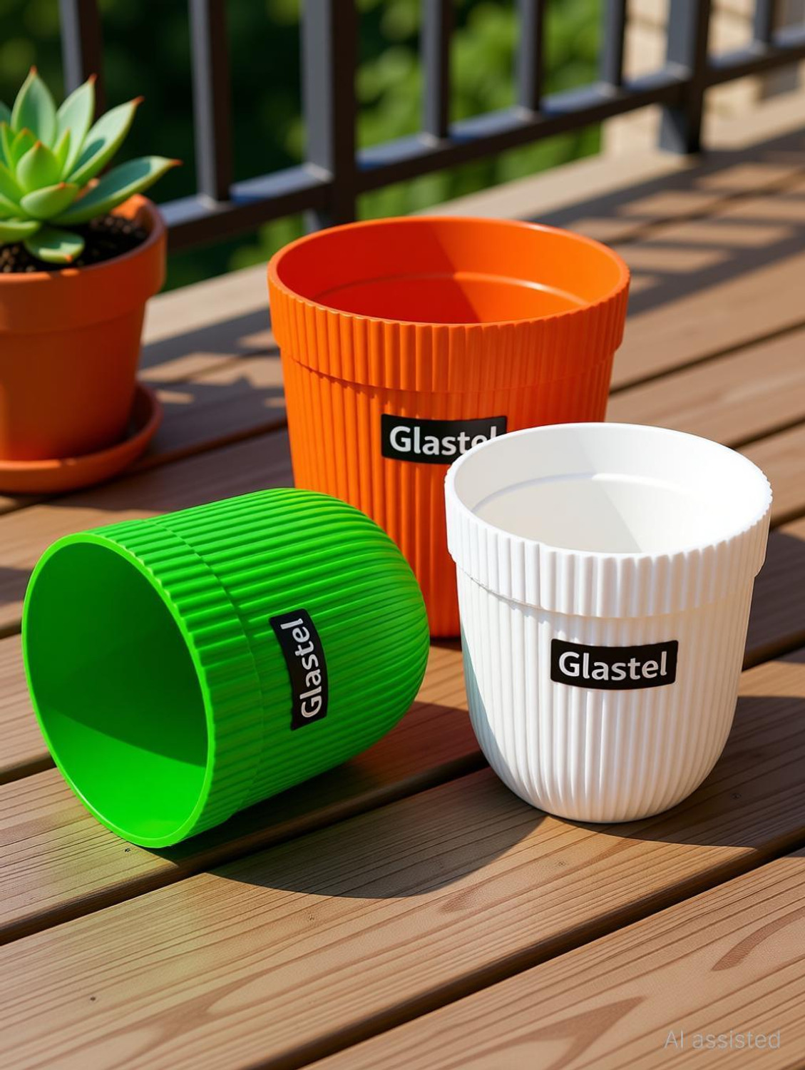 Image of Glastel Stylish sleek Indoor and Outdoor Flower Planter Pot po4 Plant Container Set (Pack of 4, Ceramic)