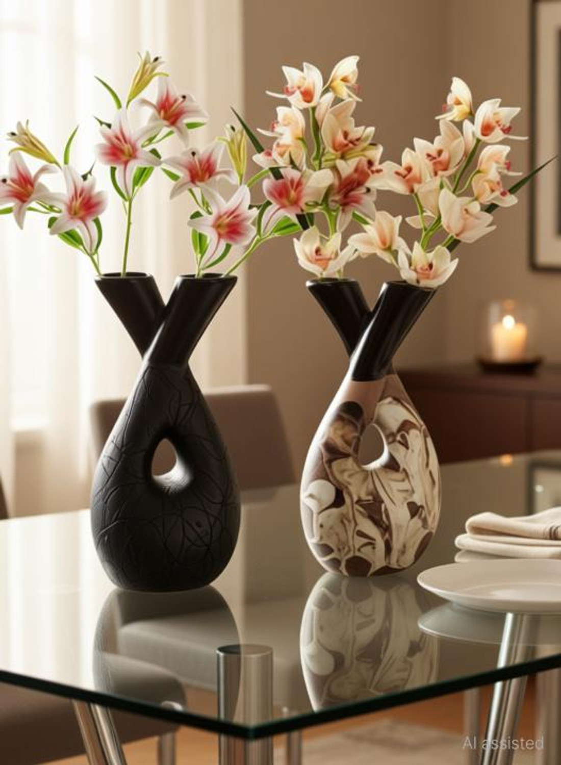 B S NATURAL Ceramic Vase 15 cm Brown Black - Image 1