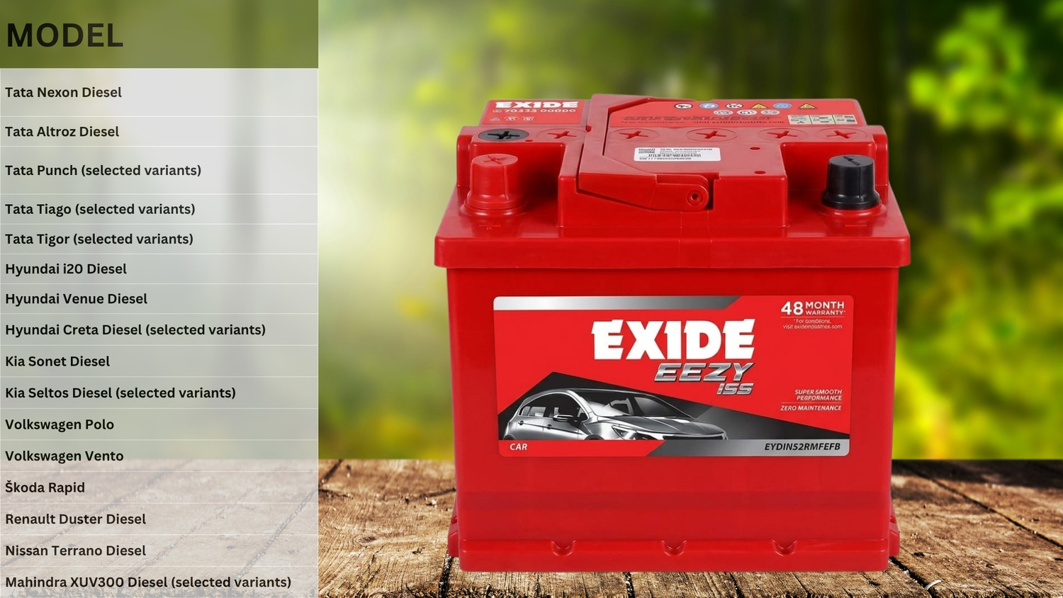 Image of EXIDE EEZY EYDIN52RMFEFB 52 Ah Battery for Car