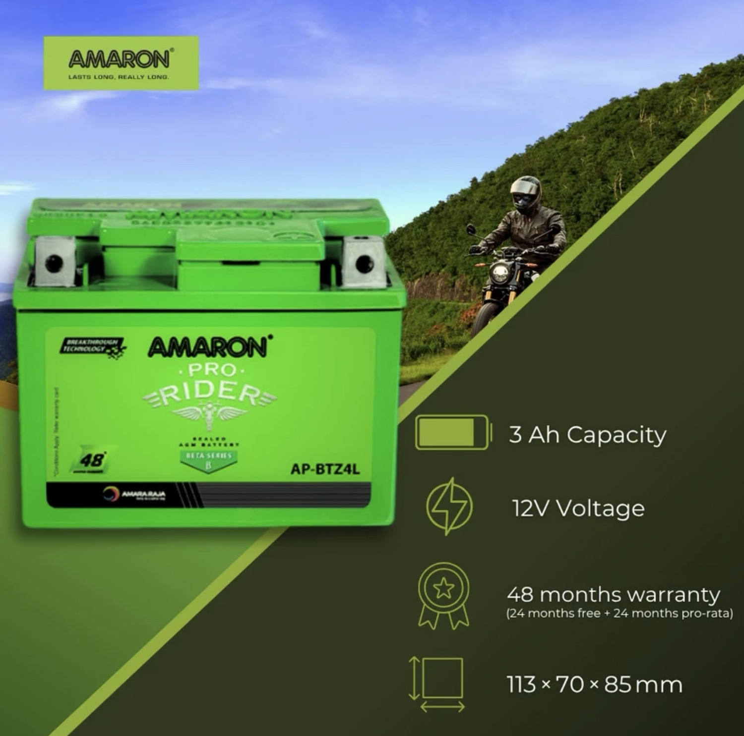 Image of amraon AP-BTZ4L 4 Ah Battery for Bike