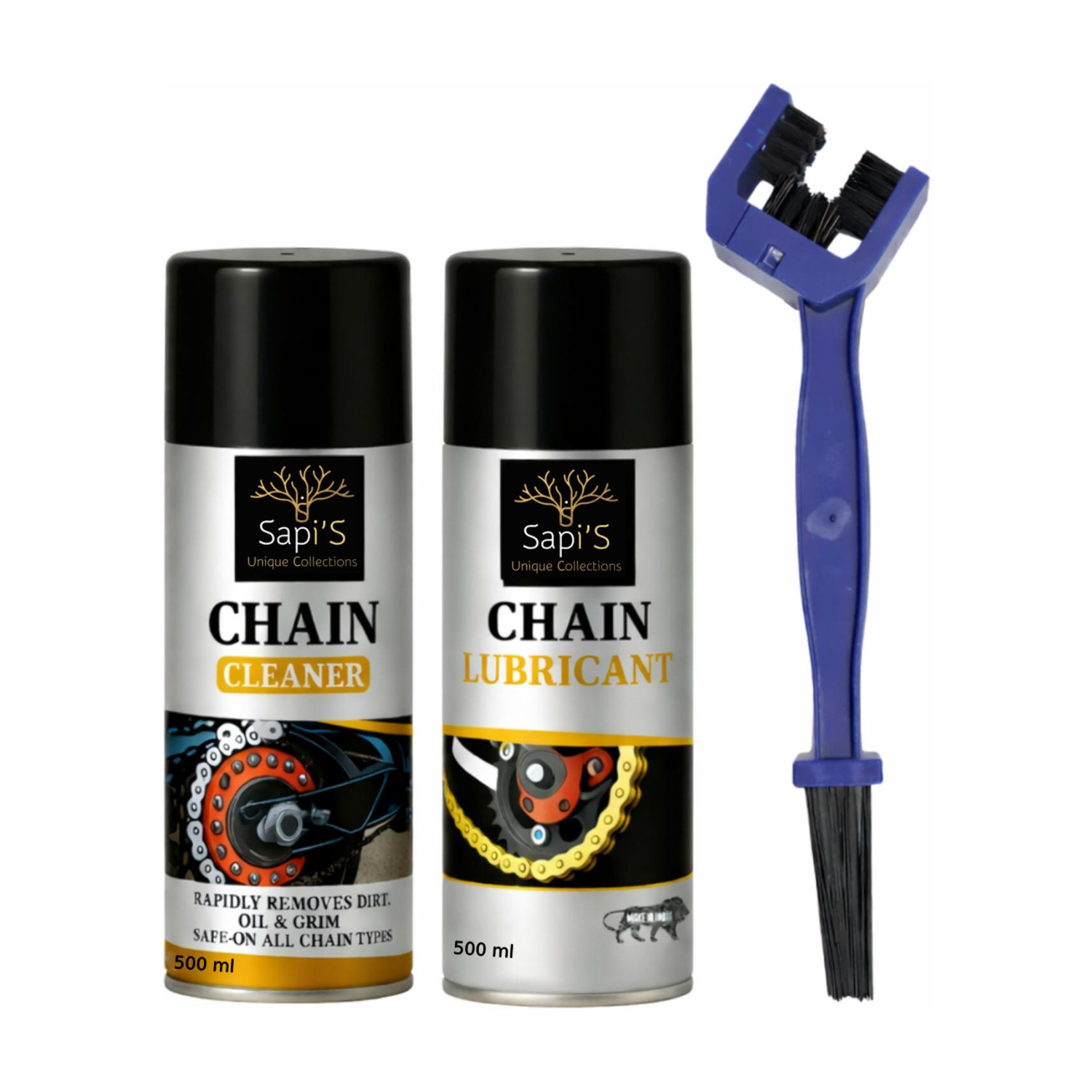 Image of SAPI'S Bike Chain Lubricant Spray 150 ml and Chain Cleaner | Chain Cleaning Kit Vehicle Brake Cleaner (300 ml)