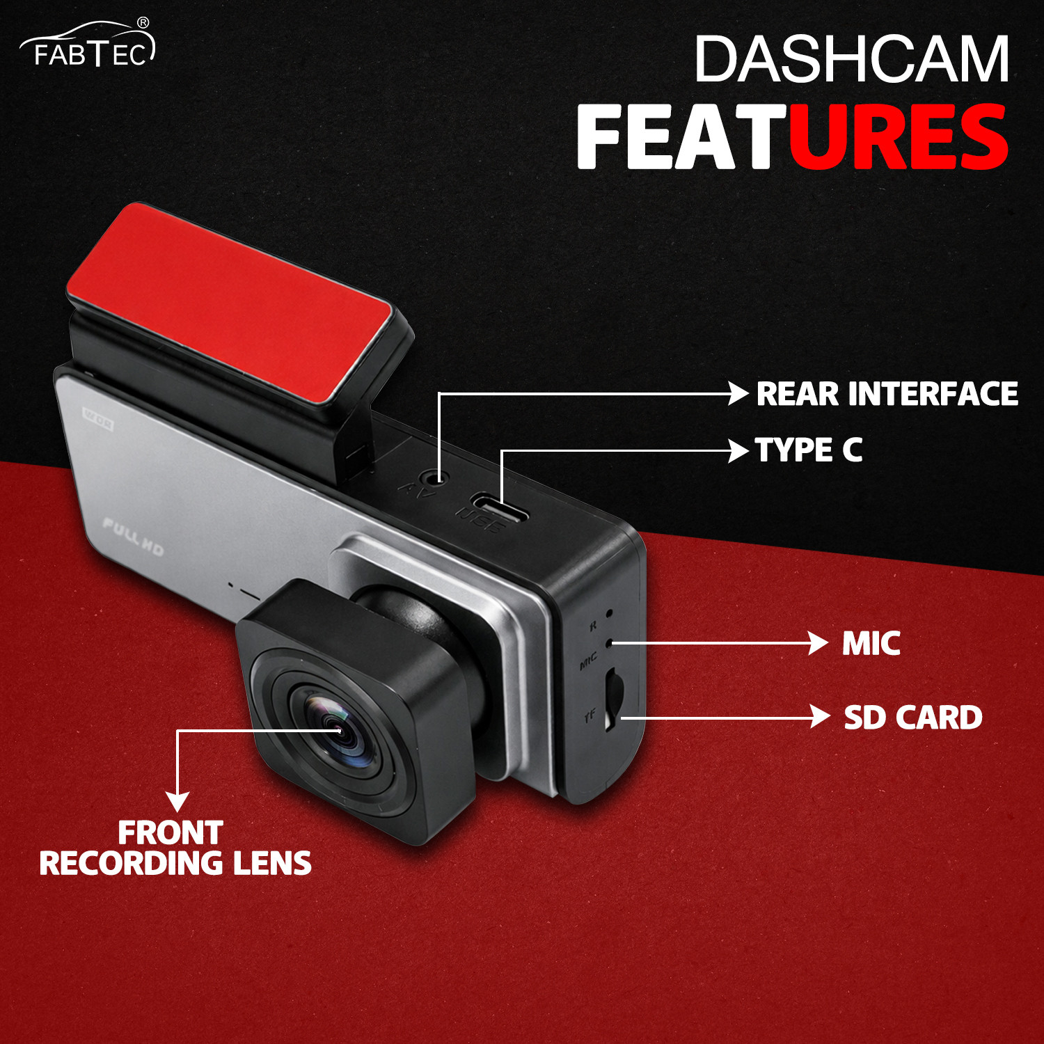 Image of FABTEC Car Dashcam with Front,in Cabin & Rear View Camera|Wifi|Night Vision|G-Sensor Dashboard, In-car, Reverse Assist Camera System (3 Camera, 1680 x 960)