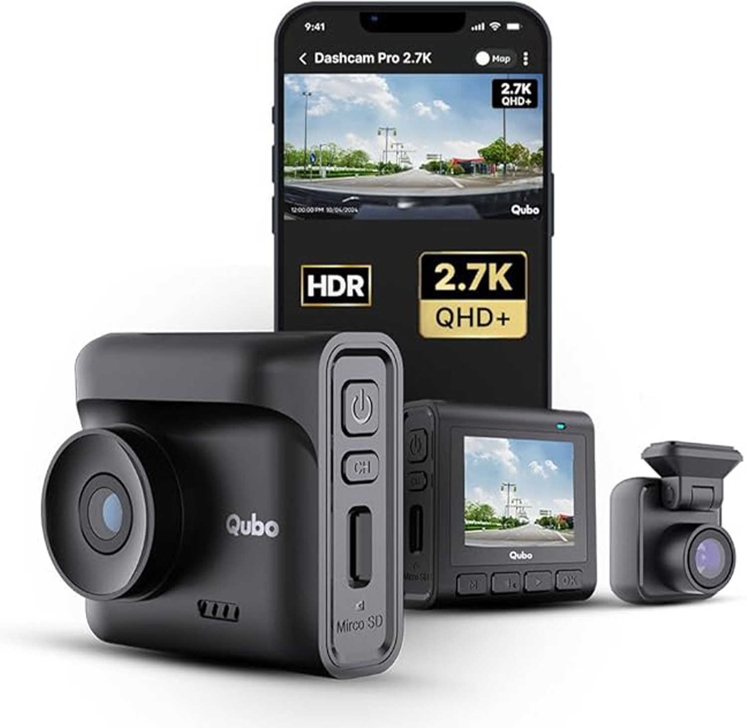 Image of Qubo Smart Dashcam Pro 4K + rear cam Dashboard Camera System (2 Camera, Front (8MP) + rear (2MP))