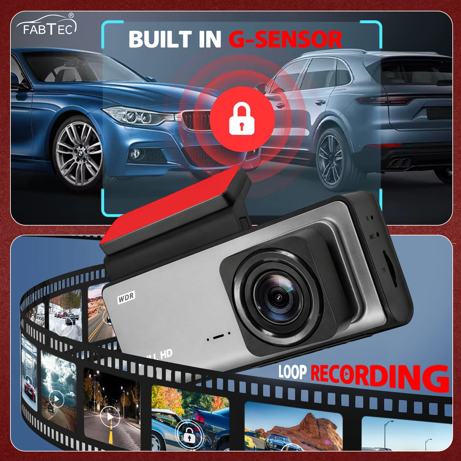 Image of FABTEC Car Dashcam with Front,in Cabin & Rear View Camera|Wifi|Night Vision|G-Sensor Dashboard, In-car, Reverse Assist Camera System (3 Camera, 1680 x 960)