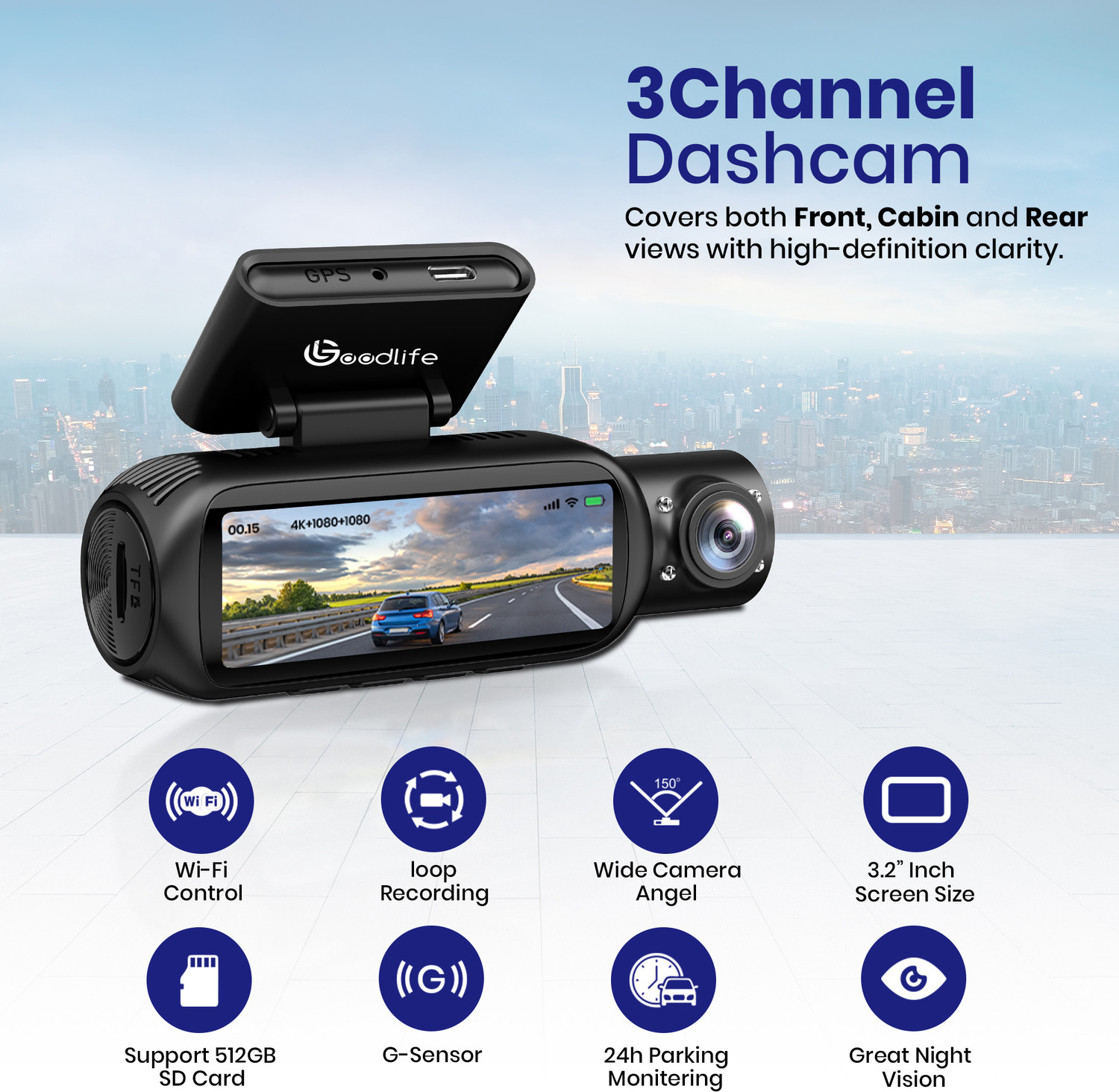 Image of Qubo Smart Dashcam Pro 4K + rear cam Dashboard Camera System (2 Camera, Front (8MP) + rear (2MP))