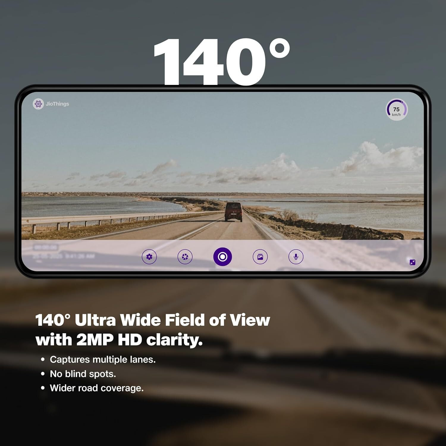 Image of JioEyeQ Dashcam (2026) with GPS|Full HD 2MP |140 Ultrawide |32GB SD|Wi-fi & Mic In-car Camera System (1 Camera, 1080p)